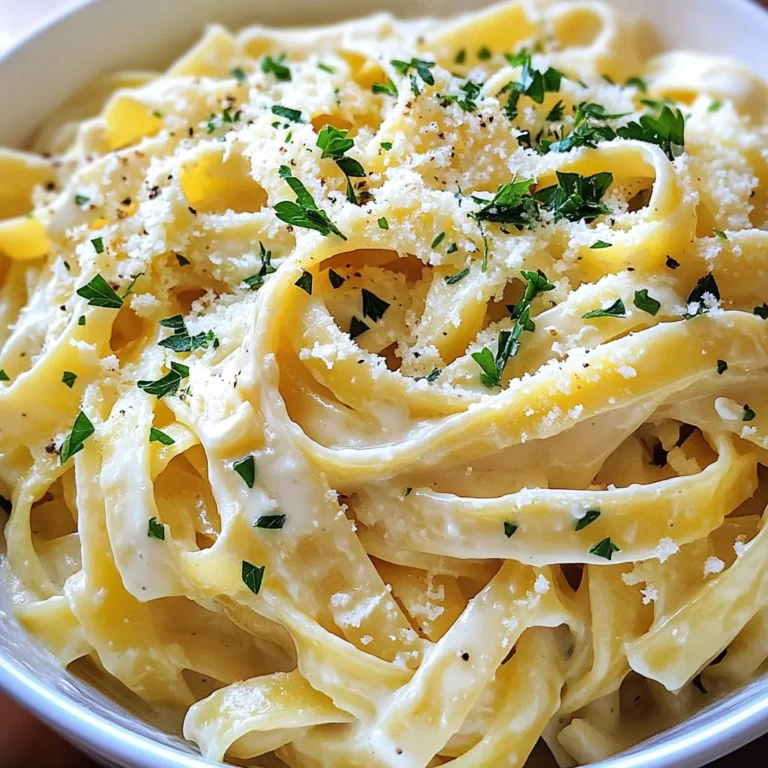 - 8 oz fettuccine pasta - 1 cup cottage cheese - 1/2 cup grated Parmesan cheese - 1/2 cup heavy cream - 3 cloves garlic, minced - 1 tablespoon olive oil - 1 teaspoon Italian seasoning - Salt and black pepper to taste - Fresh parsley, chopped (for garnish) - Additional grated Parmesan cheese (for topping) - Calories: 350 - Protein: 18g - Fat: 20g - Carbohydrates: 30g - Fiber: 2g - Sugar: 2g The ingredients for Cottage Cheese Alfredo Pasta are simple yet flavorful. You start with fettuccine, the star of this dish. It pairs well with the creamy sauce. Cottage cheese brings richness and protein. Parmesan adds a nice salty kick. Heavy cream makes the sauce velvety smooth. Garlic gives it a lovely aroma. Olive oil adds depth and helps cook the garlic just right. Italian seasoning brings a blend of herbs that tie everything together. You can also get creative with add-ins. Fresh parsley not only brightens the dish but adds color. A sprinkle of extra Parmesan makes it even better. Each serving of this meal packs a punch with protein and flavor while being a delightful treat. It’s quick to prepare, making it great for busy weeknights. Enjoy the balance of taste and nutrition in every bite! First, grab a large pot and fill it with water. Add a good amount of salt. Bring the water to a rolling boil. Once boiling, gently add the fettuccine pasta. Cook it according to the package instructions until it is al dente. This usually takes about 8 to 10 minutes. After cooking, drain the pasta in a colander. Remember to keep about a cup of the pasta water. Set the pasta aside for now. Next, take a medium saucepan and heat a tablespoon of olive oil over medium heat. When the oil is warm, add three minced garlic cloves. Stir the garlic for about one minute. You want the garlic to smell great, but don’t let it brown. If it turns brown, it might taste bitter. Now it’s time to make the sauce. In a blender, combine one cup of cottage cheese, half a cup of grated Parmesan cheese, and half a cup of heavy cream. Add one teaspoon of Italian seasoning and a pinch of salt and black pepper. Blend this mixture on high until it becomes smooth and creamy. This step makes the sauce rich and thick. Pour the creamy sauce into the saucepan with the sautéed garlic. Stir the mixture gently over low heat. This warms everything up nicely. If your sauce seems too thick, add some of the reserved pasta water. Keep stirring until the sauce reaches your desired consistency. Finally, add the cooked fettuccine to the sauce. Toss it gently to coat all the pasta well. Let it cook for another 2 to 3 minutes to blend the flavors. Serve it hot, topped with extra grated Parmesan and fresh parsley for a lovely finish. To make great pasta, start with enough water. Fill a large pot to the brim. Add a good amount of salt to the water. This step helps flavor the pasta. Bring the water to a rolling boil before adding the fettuccine. Stir the pasta to prevent it from sticking. Cook the pasta until it is al dente, which means firm to the bite. This usually takes about 8 to 10 minutes. Always check the package for exact cooking times. When done, drain the pasta but save some water. You might need it for the sauce later. Sometimes the sauce can be too thick. If that happens, don’t worry! You can fix it easily. Use the reserved pasta water to thin the sauce. Add it a little at a time. Stir well until the sauce is just right for you. The perfect sauce should coat the pasta without being runny. If the sauce is too thin, let it cook longer. It will thicken as it heats. To make your meal even better, try adding extra flavors. Fresh herbs like basil or thyme can brighten the dish. You can also add a pinch of red pepper flakes for heat. If you want to switch things up, use ricotta cheese instead of cottage cheese. For a richer taste, try using cream cheese. Also, feel free to add veggies like spinach or mushrooms for more nutrition. {{image_4}} You can easily add protein to your Cottage Cheese Alfredo Pasta. Consider grilled chicken or shrimp. Both options boost flavor and nutrition. For chicken, grill or pan-sear it until golden. Slice it thin and mix it into the pasta. For shrimp, sauté in olive oil until pink. Toss them in right before serving for a tasty twist. If you want a vegetarian option, replace the chicken and shrimp with veggies. Broccoli, spinach, or bell peppers work well. Sauté your veggies in the olive oil before adding the garlic. This adds color and nutrition. For a vegan version, swap cottage cheese with a vegan cream cheese. Use nutritional yeast instead of Parmesan. This keeps the dish creamy and delicious. While fettuccine is great, feel free to try other pasta shapes. Penne, rotini, or farfalle can add fun. Each shape holds the sauce differently. Penne has ridges that catch the sauce well. Rotini spirals trap the creamy goodness. Choose what you like best for a personal touch. To keep your Cottage Cheese Alfredo Pasta fresh, store it in an airtight container. Let the pasta cool before sealing it. This helps prevent moisture buildup. Place it in the fridge. It will stay good for about three days. If you have extra sauce, store it separately. This way, the pasta won't get soggy. When you are ready to enjoy leftovers, reheat them on the stove. Add a splash of water or milk to help with the creaminess. Heat over low to medium heat. Stir gently to warm it evenly. You can also use the microwave. Place the pasta in a bowl, cover it, and heat it in short bursts. Stir between each burst to avoid hot spots. If you want to save some for later, freezing is a great option. Transfer the cooled pasta to freezer-safe bags. Remove as much air as possible before sealing. Label the bags with the date. It will stay fresh for up to two months. When ready to eat, thaw it in the fridge overnight. Reheat as mentioned before. However, note that the texture may change slightly after freezing. Yes, you can use low-fat cottage cheese. It will still give you a creamy sauce. The flavor may be slightly less rich, but it will work just fine. If you want a thicker sauce, blend it longer to get a smooth texture. Absolutely! Just swap the fettuccine for gluten-free pasta. Many brands offer great options. Look for pasta made from rice or corn for a tasty result. Cook it just like regular pasta for the best outcome. To make the sauce dairy-free, replace the cottage cheese and heavy cream. Use a dairy-free cream, like cashew or coconut cream. Blend in some silken tofu for the cottage cheese. This keeps the sauce creamy without dairy. Cottage Cheese Alfredo Pasta pairs well with a fresh salad. Try a simple arugula or mixed greens salad with a light vinaigrette. Garlic bread is also a delicious side. For extra protein, serve with grilled chicken or shrimp. This blog post guided you through making Cottage Cheese Alfredo Pasta. We covered essential ingredients, step-by-step cooking instructions, and helpful tips for perfect results. Variations and storage options help you customize and enjoy your dish later. Remember, you can adjust flavors and ingredients to match your taste. Whether adding protein or keeping it plant-based, this pasta can fit your diet. Follow these tips to make your cooking fun and delicious!