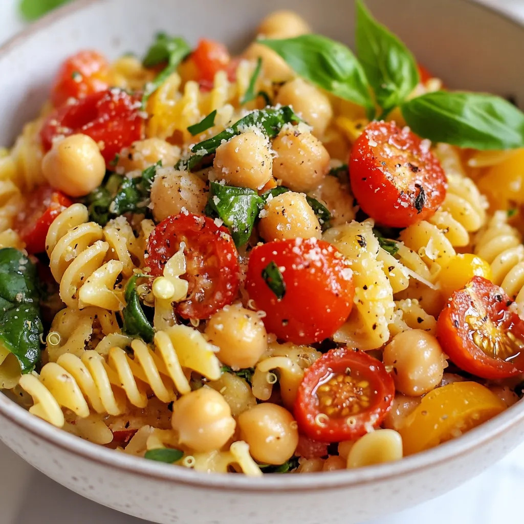 - 1 cup whole grain pasta - 1 cup cooked quinoa - 1 cup cherry tomatoes, halved - 1 cup fresh spinach, chopped - 1/2 cup canned chickpeas, rinsed and drained These main ingredients create a solid base for your Minute Protein Pasta Bowl. The whole grain pasta gives you fiber and carbs. Quinoa adds protein and a nutty taste. Fresh vegetables like cherry tomatoes and spinach add color and nutrients. Chickpeas boost your protein and add a nice texture. - 1/4 cup feta cheese, crumbled - Fresh basil leaves for garnish Feta cheese adds a creamy and salty flavor to your bowl. It is optional but highly recommended. Fresh basil leaves give a burst of flavor and look great on top. - 2 tablespoons extra virgin olive oil - 1 tablespoon freshly squeezed lemon juice - 1 teaspoon garlic powder The dressing makes the dish pop. Extra virgin olive oil is rich in healthy fats. Lemon juice adds brightness and freshness. Garlic powder gives a nice, savory touch. You can also add salt and pepper to taste for extra flavor. {{ingredient_image_2}} Start by boiling salted water in a large pot. Use enough salt to make the water taste like the sea. Once the water boils, add 1 cup of whole grain pasta. Cook the pasta based on the package instructions. For al dente pasta, this takes about 8-10 minutes. Check the pasta for tenderness before draining. After cooking, drain the pasta and let it cool slightly. While the pasta cooks, take a large mixing bowl. Combine 1 cup of cooked quinoa, 1 cup of halved cherry tomatoes, 1 cup of chopped fresh spinach, and 1/2 cup of rinsed chickpeas. Stir gently to mix these ingredients evenly. Even mixing helps each bite have great flavor. Now, add the drained pasta to the bowl with quinoa and veggies. Gently fold the pasta into the mixture. This way, you avoid breaking the pasta. Next, drizzle 2 tablespoons of extra virgin olive oil and 1 tablespoon of lemon juice over the top. Sprinkle in 1 teaspoon of garlic powder, salt, and black pepper to taste. Using a spatula or a large spoon, carefully toss all the components together. Make sure everything is well-coated with the dressing. If you want feta cheese, gently fold it into the mix now. This adds a creamy burst of flavor. Finally, serve the pasta bowl in plates or bowls, garnished with fresh basil leaves. Enjoy your healthy and tasty Minute Protein Pasta Bowl! To cook pasta just right, time is key. Aim for al dente pasta, which means it should be firm yet tender. This usually takes about 8 to 10 minutes. Check the package for exact times. To cool the pasta, drain it and run it under cold water. This stops the cooking process and helps keep the texture perfect. Want to mix things up? Try different dressings! A balsamic vinaigrette can add a tangy twist. You can also experiment with a creamy ranch or a spicy chili sauce. Fresh herbs like basil, parsley, and oregano can boost flavor too. Just chop them up and mix them in for a fresh taste. Make your bowl look as good as it tastes! Serve the pasta in shallow dishes for an elegant touch. Arrange your fresh basil leaves on top for a pop of green. You can also add colorful veggies like bell peppers and carrots. A sprinkle of lemon zest can brighten the dish and make it more appealing. Pro Tips Perfect Pasta: Always cook pasta in a large pot of boiling salted water to ensure even cooking and to prevent sticking. Chickpea Variation: For added flavor, consider roasting the chickpeas beforehand with spices such as cumin and paprika. Freshness Matters: Use fresh spinach and ripe cherry tomatoes for the best taste and texture, enhancing the overall flavor of the dish. Customize Your Bowl: Feel free to add grilled chicken or shrimp for extra protein, or substitute with your favorite veggies for variety. {{image_4}} Want to make your Minute Protein Pasta Bowl even heartier? Add grilled chicken or shrimp. These options bring more protein and flavor. Just grill them until cooked through and slice them before adding. If you prefer vegetarian sources, consider adding tofu or tempeh. Both options are high in protein and will blend nicely with the other ingredients. You can season them to match the bowl's flavors. For those needing gluten-free options, use gluten-free pasta. Many brands offer pasta made from rice or lentils. These alternatives work well and keep the dish tasty. If you want a vegan twist, skip the feta cheese. You can replace it with avocado or a sprinkle of nutritional yeast. Both add creaminess and flavor without dairy. Looking to jazz up your dish? Add Mediterranean-inspired ingredients. Try kalamata olives, artichoke hearts, or roasted red peppers. These additions will give your pasta bowl a delicious twist. For a spicy kick, consider adding crushed red pepper flakes or diced jalapeños. A little heat can elevate the flavors and make your meal exciting. To keep your Minute Protein Pasta Bowl fresh, refrigerate leftovers right away. Place the pasta in an airtight container. This helps prevent sogginess and keeps flavors intact. I recommend storing it in the fridge for up to three days. When you are ready to eat, simply take it out, and enjoy! For longer storage, you can freeze the pasta bowl. First, let it cool completely. Then, transfer it to a freezer-safe container. Make sure to leave some space for expansion. You can freeze it for up to three months. When it's time to eat, thaw it overnight in the fridge. To reheat, use the microwave or a pot over low heat. Add a splash of water to keep it moist and improve texture. The Minute Protein Pasta Bowl stays fresh in the fridge for about three days. After that, it may lose its taste and texture. Watch for signs of spoilage, such as off smells or a change in color. If you notice anything unusual, it's best to throw it away. Enjoy your dish while it’s fresh for the best flavor! A Minute Protein Pasta Bowl is a quick meal packed with flavor and nutrients. It combines whole grain pasta, quinoa, and fresh veggies. This dish gives you protein, fiber, and vitamins in one bowl. It's great for busy days when you need a healthy meal fast. You can make it in just 20 minutes. Plus, it’s easy to customize based on your taste. Yes, you can meal prep a Minute Protein Pasta Bowl! Here are some tips: - Cook the pasta and quinoa ahead. Store them in the fridge for up to three days. - Prepare the veggies. Chop the cherry tomatoes and spinach, then keep them in airtight containers. - Mix and match. You can change up the ingredients each week to keep it interesting. - Dress it just before eating. This keeps the pasta fresh and prevents sogginess. To make a Minute Protein Pasta Bowl vegan, simply skip the feta cheese. Here are some ideas for non-dairy options: - Nutritional yeast. This adds a cheesy flavor and extra nutrients. - Vegan cheese. There are many plant-based cheese options available. - Extra veggies. Increase the portion of chickpeas or add avocado for creaminess. These swaps keep your dish tasty and satisfying! This pasta bowl is simple, tasty, and full of good stuff. We covered main ingredients like whole grain pasta, quinoa, and fresh vegetables. You learned step-by-step instructions to cook and mix these ingredients. I shared tips for perfecting your dish and how to store your leftovers. Don’t forget about fun variations, from adding protein to swapping dressings. Now, you can make a meal that’s healthy and filling. Enjoy crafting this great dish for your next meal!