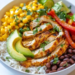 - 1 lb boneless, skinless chicken breast, sliced into thin strips - 1 medium bell pepper (red or green), sliced into thin strips - 1 large onion, sliced into half-rings - 2 cloves fresh garlic, minced - 1 tablespoon extra virgin olive oil - 1 teaspoon chili powder - 1 teaspoon ground cumin - 1/2 teaspoon smoked paprika - 1/2 teaspoon dried oregano - Salt and freshly ground black pepper to taste - 2 cups cooked rice (white or brown) - 1 cup canned black beans, rinsed and drained - 1 ripe avocado, diced - 1/2 cup corn (fresh off the cob or frozen) - Fresh cilantro, roughly chopped (for garnish) - Lime wedges (for serving) When cooking, fresh ingredients often bring the best taste. Fresh chicken, peppers, and onions have bright flavors. Fresh garlic adds a strong kick. However, frozen ingredients can save time. Frozen corn and beans still taste great when heated. Use what you can find. Both fresh and frozen work well in this dish. Spices make a big difference. Chili powder gives the chicken heat and depth. Ground cumin adds an earthy note. Smoked paprika brings warmth and a hint of smoke. Dried oregano adds a touch of herbiness. Adjust the salt and pepper to fit your taste. If you want more heat, add cayenne pepper or red chili flakes. {{ingredient_image_2}} Start with one pound of boneless, skinless chicken breast. Slice it into thin strips. This helps the chicken cook quickly and evenly. Heat one tablespoon of extra virgin olive oil in a large skillet over medium heat. Once the oil is hot, add the chicken strips to the skillet. Season them with one teaspoon of chili powder, one teaspoon of ground cumin, half a teaspoon of smoked paprika, half a teaspoon of dried oregano, and a pinch of salt and pepper. Stir the chicken well to coat it with the spices. Cook for about five to seven minutes. The chicken should be browned and fully cooked, reaching an internal temperature of 165°F. When the chicken is almost done, it’s time for the veggies. Add a sliced medium bell pepper and one large onion, cut into half-rings. Also, add two cloves of minced garlic for extra flavor. Stir the mixture and cook for another four to five minutes. You want the vegetables to be tender but still crisp. Look for a slight char on them for that perfect fajita taste. Now it’s time to assemble your rice bowls. Start with two cups of cooked rice as the base in each bowl. Spread it out evenly. Next, pile on the spicy chicken and vegetable mix. Make sure to get a good amount for a hearty meal. Add one cup of rinsed black beans and half a cup of corn on top. Finally, finish off each bowl with diced avocado and a sprinkle of fresh cilantro for a burst of flavor. Just before serving, squeeze fresh lime juice over the bowls. This will brighten all the flavors and make each bite even better. To cook chicken just right, slice it into thin strips. This helps it cook evenly. Heat olive oil in your skillet until it shimmers. Add the chicken strips and season them well. Use chili powder, cumin, smoked paprika, oregano, salt, and pepper. Stir the chicken to coat it in spices. Cook it for about 5-7 minutes until it browns and reaches 165°F inside. This keeps your chicken juicy and full of flavor. To boost flavor, consider adding fresh lime juice just before serving. This brightens the dish and adds zest. You can also mix in a pinch of cayenne for heat. Fresh cilantro gives a lovely finish too. If you like more texture, add crunchy toppings like tortilla strips or radishes. These changes make your fajita rice bowls even more exciting and tasty. Make your bowls pop with color! Use vibrant bowls to showcase the fresh ingredients. Layer your rice first, then the chicken and veggies. Top with warm black beans and corn. Don’t forget to add diced avocado and cilantro. Place lime wedges on the side. This not only looks good but also invites everyone to enjoy their meal. Pro Tips Marinate for More Flavor: Consider marinating the chicken in the spices and some lime juice for at least 30 minutes before cooking to enhance the flavor. Use Fresh Ingredients: Fresh bell peppers and onions not only add vibrant color but also contribute to the dish's crunch and overall flavor. Customize Your Toppings: Feel free to add your favorite toppings such as shredded cheese, sour cream, or jalapeños for a personalized touch. Meal Prep Friendly: These bowls are perfect for meal prep! Cook a larger batch and store them in airtight containers for quick, reheatable lunches during the week. {{image_4}} You can make these rice bowls vegetarian by skipping the chicken. Use extra veggies like zucchini, mushrooms, or even eggplant instead. For a vegan option, replace chicken with plant-based protein like tofu or tempeh. Just season them the same way as the chicken for great flavor. This gives you a tasty, meat-free meal. If chicken isn't your favorite, try other proteins. Shrimp cooks fast and adds a nice twist. Beef or pork strips also work well, just adjust the cooking time. For a lighter option, use turkey. Each protein brings its own flavor, making your rice bowl unique every time. Toppings can change your dish completely. Add fresh salsa, sour cream, or cheese for richness. Pickled jalapeños give a nice kick. For a fresh taste, throw on some chopped tomatoes or radishes. Don’t forget to drizzle lime juice over the top. Each topping adds a new layer of flavor and fun. To store your chicken fajita rice bowls, let them cool first. Place them in an airtight container. You can keep them in the fridge for up to three days. If you want to store them longer, freeze them. They will last for about three months in the freezer. Just remember to label your containers with the date. When you're ready to enjoy your leftovers, reheat them properly. For the microwave, put the bowl in for about 2-3 minutes. Stir halfway through to heat evenly. If you prefer the stove, use a pan over low heat. Add a splash of water or broth to keep it moist. Heat until warm, stirring often. Meal prepping these bowls is easy and fun! Cook a big batch of rice at the start of the week. Slice up your chicken and veggies ahead of time. Store them in separate containers. When you're ready, just cook them up fresh. This way, you can enjoy a quick, healthy meal any day. Yes, you can use brown rice. It adds a nutty flavor and more fiber. Brown rice takes longer to cook, so plan for that. Use the same amount of cooked brown rice as white rice. Just make sure it’s fully cooked and fluffy for the best texture. You can add many vegetables to your chicken fajita rice bowls. Consider these options: - Zucchini - Mushrooms - Spinach - Cherry tomatoes - Jalapeños for heat These veggies add color and nutrients. Feel free to mix and match to suit your taste! To add some heat, try these tips: - Use spicy chili powder instead of regular. - Add sliced jalapeños to the skillet with the veggies. - Top with a spicy salsa or hot sauce before serving. Adjust according to your spice level. Enjoy the kick! This blog post covered key steps to make tasty rice bowls. We explored what ingredients to use, including fresh and frozen options. I shared tips for cooking chicken perfectly and enhancing flavor with spices. We also looked at fun variations like vegetarian choices and how to store leftovers. In cooking, remember to enjoy the process. Experiment with different ingredients and flavors to make the dish your own. Keep these tips in mind, and you'll impress everyone at the table.