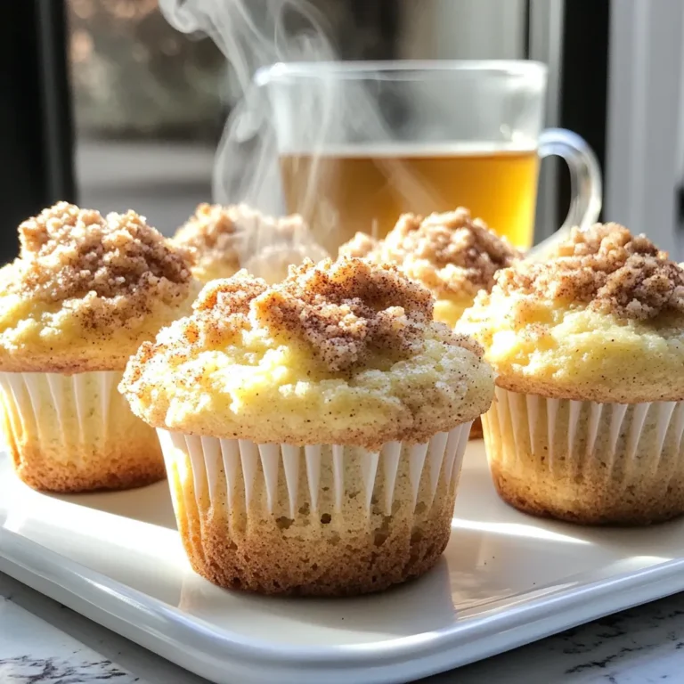 - 2 cups all-purpose flour - 1 teaspoon baking soda - 1 teaspoon baking powder - 1 teaspoon ground cinnamon - 1 teaspoon ground ginger - 1/2 teaspoon ground cardamom - 1/4 teaspoon ground nutmeg - 1/4 teaspoon salt - 1/2 cup unsalted butter, softened - 1 cup brown sugar, packed - 2 large eggs - 1 teaspoon pure vanilla extract - 1 cup brewed chai tea, cooled - 1/2 cup whole milk - 1/2 cup chopped pecans (optional) - 1/2 cup streusel topping - 1/2 cup all-purpose flour - 1/4 cup brown sugar - 1 teaspoon ground cinnamon - 2 tablespoons unsalted butter, melted Gather these ingredients before starting. Each one adds unique flavors and textures to the chai latte coffee cake muffins. The spices like cinnamon, ginger, and cardamom create a warm, cozy taste. Softened butter and brown sugar mix well for a sweet base. The brewed chai tea gives these muffins their signature flavor. You can also add pecans for a nice crunch. The streusel topping adds a delightful crunch on top. It's easy to make and takes just a few minutes. Start by preheating your oven to 350°F (175°C). This step ensures even baking. Prepare your muffin tin by lining it with paper liners. If you don't have liners, grease the cups with butter to stop sticking. In a small bowl, mix 1/2 cup of all-purpose flour, 1/4 cup of brown sugar, and 1 teaspoon of ground cinnamon. Add melted butter. Stir until the mix looks crumbly. Set this aside for later. In a medium bowl, whisk together the remaining 2 cups of flour, 1 teaspoon of baking soda, and 1 teaspoon of baking powder. Add the spices: 1 teaspoon of ground cinnamon, 1 teaspoon of ground ginger, 1/2 teaspoon of ground cardamom, 1/4 teaspoon of ground nutmeg, and 1/4 teaspoon of salt. This mix will make your muffins flavorful. In a large bowl, combine 1/2 cup of softened unsalted butter and 1 cup of packed brown sugar. Use an electric mixer on medium speed. Cream these together for about 3 to 5 minutes. You want a light and fluffy texture. Add the 2 large eggs one at a time. Mix well after each egg. Then, add 1 teaspoon of pure vanilla extract. This adds depth to your muffins. Gradually mix the dry ingredients into the butter-sugar mix. Do this while adding 1 cup of cooled brewed chai tea and 1/2 cup of whole milk. Start and end with the dry mix. Stir gently to combine. Avoid overmixing, or your muffins may turn out dense. If you're using pecans, gently fold in 1/2 cup of chopped nuts. This step adds a nice crunch and flavor. Spoon the muffin batter into the prepared muffin tin. Fill each cup about three-quarters full. This allows space for the muffins to rise without overflowing. Sprinkle about a tablespoon of the streusel topping over each muffin. This will give your muffins a crunchy and sweet layer. Place the muffin tin in your preheated oven. Bake for about 18 to 20 minutes. Check for doneness by inserting a toothpick into the center. The toothpick should come out clean when ready. After baking, let the muffins cool in the pan for about 5 minutes. Then, transfer them to a wire rack to cool completely. This step helps keep the muffins soft and tasty. To avoid dense muffins, follow a few simple steps. First, measure your flour correctly. Use the spoon and level method to avoid too much flour. Overmixing can also lead to tough muffins. Mix the batter just until combined. The batter should be lumpy, not smooth. Finally, use room temperature ingredients. This helps the batter mix evenly, giving you that fluffy texture you want. If you want to change the flavor a bit, try adding more spices. You can increase the cinnamon or ginger for a bolder taste. Adding a pinch of black pepper can give a nice kick as well. For a fun twist, consider mixing in chocolate chips or dried fruit. Chopped apples or cranberries add moisture and sweetness too. Each little change can make your muffins unique and exciting. To make your muffins look fancy, serve them warm on a pretty plate. A light dusting of powdered sugar adds a touch of charm. Pair them with a cup of hot chai or coffee for a cozy treat. You can even add a dollop of whipped cream on top for extra fun. Enjoying these muffins during a brunch with friends makes for a delightful experience. {{image_4}} You can easily swap out the milk and butter in this recipe. For milk, use almond or oat milk. These options work well and keep the muffins moist. Instead of butter, try coconut oil or a vegan butter substitute. Both will give great flavor and texture. If you need gluten-free muffins, use a gluten-free flour blend. Look for one that works cup-for-cup like regular flour. This will help keep the texture light and fluffy. You can also use almond flour for a nutty taste. Feel free to get creative with your muffins! You can add chopped walnuts, pecans, or even shredded coconut for extra flavor. Dried fruits like raisins or cranberries work well too. For a sweet crunch, consider a drizzle of honey or maple syrup on top. The options are endless! To keep your muffins fresh longer, store them in an airtight container. This helps lock in moisture. You can place a paper towel at the bottom of the container. It absorbs extra moisture and keeps the muffins soft. Keep the container in a cool, dry place, away from direct sunlight. If you live in a humid area, refrigeration can be helpful. However, it may change the texture slightly. Freezing muffins is easy. First, let the muffins cool completely. Wrap each muffin in plastic wrap. Then, place them in a freezer-safe bag. Remove as much air as you can before sealing. You can freeze them for up to three months. To reheat, take a muffin out and let it thaw at room temperature. You can also warm it in the microwave for about 20 seconds. This makes them taste freshly baked! These chai latte coffee cake muffins last about a week at room temperature. If stored properly in an airtight container, they stay fresh. If you freeze them, they can keep for about three months. Just remember to check for any signs of freezer burn before you enjoy them! Yes, you can use chai tea bags. Just steep two bags in one cup of hot water for about five minutes. This creates a strong flavor that works well in the muffins. Make sure to let the tea cool before using it. You can swap some ingredients for healthier options. Use whole wheat flour instead of all-purpose flour. You can also use coconut oil or applesauce for butter. Reduce the sugar to make them less sweet. Adding more nuts or fruits can boost nutrition too. If you have extra streusel topping, you can use it on other baked goods. Sprinkle it on oatmeal or yogurt for added crunch. You can also make a small batch of fruit crisp using the streusel as a topping. It's so versatile! Yes, these muffins are great for breakfast! They are sweet but still have spices that add warmth. You can easily pair them with a cup of chai or coffee. They make a delightful morning treat or a great snack any time of day. You can make delicious chai tea muffins with the right ingredients and process. We covered key ingredients, step-by-step instructions, and useful tips to ensure your muffins shine. Whether you prefer dairy-free or gluten-free options, this recipe adapts to your needs. Remember to store them properly to keep them fresh. Enjoy baking and sharing these muffins for breakfast or any time. Happy muffin-making!