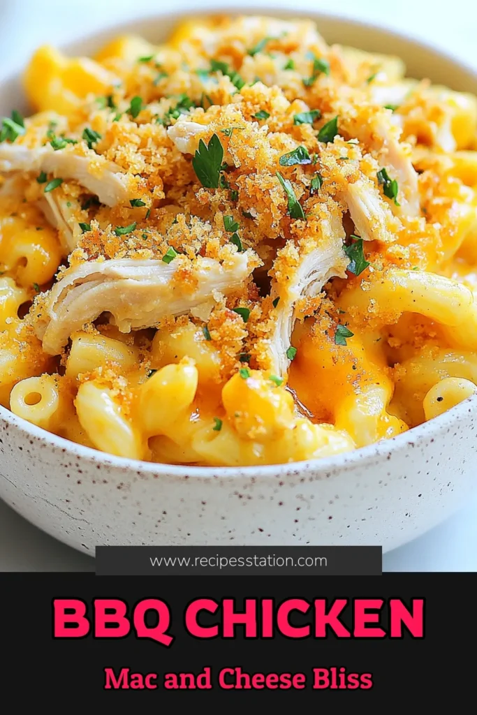 Indulge in this delicious Honey BBQ Chicken Mac and Cheese, a creamy mac and cheese recipe that combines tender chicken and rich BBQ flavor. This chicken mac and cheese bake is an easy mac and cheese with chicken perfect for busy nights or family gatherings. Try it today and elevate your comfort food game! Save this recipe for a delightful dinner or potluck surprise. #HoneyBBQChicken #MacAndCheese #BBQMacAndCheese #ComfortFood