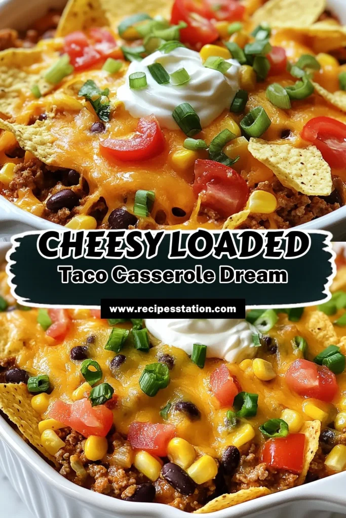 Satisfy your cravings with this loaded taco casserole that's perfect for any occasion! Our easy taco bake combines a mouthwatering beef casserole recipe with all your favorite taco flavors. This cheesy beef casserole, seasoned to perfection, is a delicious and hassle-free weeknight dinner option. Try this taco seasoning casserole for a family-friendly meal everyone will love! Save this recipe for later! #tacocasserole #beefcasserole #tacobake #cheesybeefcasserole