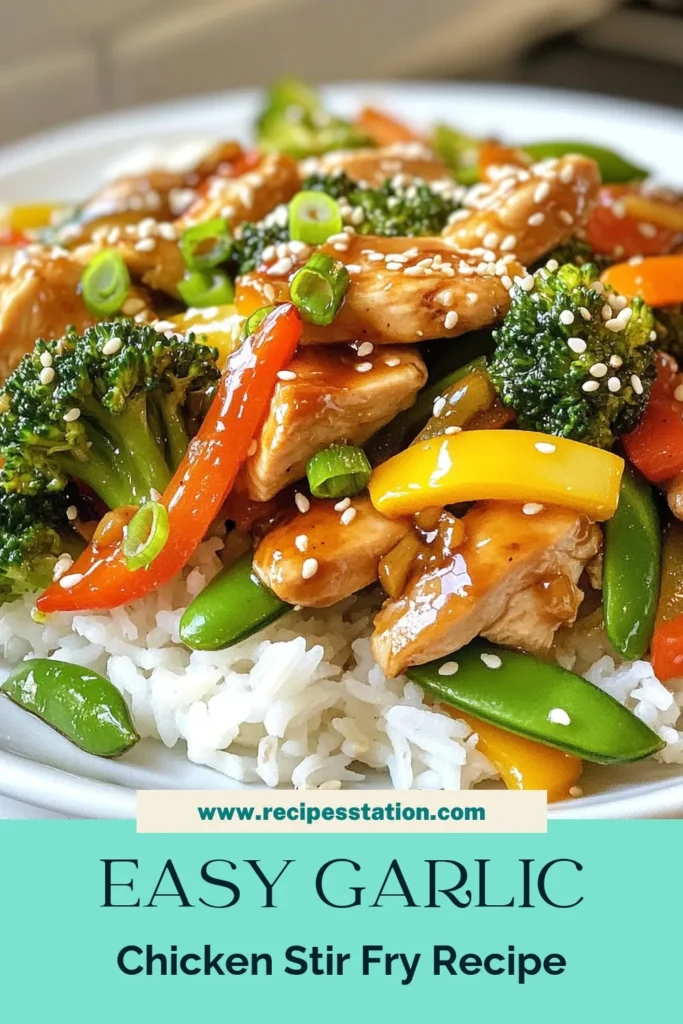 Discover the perfect Garlic Chicken Stir Fry that's not only a healthy chicken stir fry recipe but also a quick veggie stir fry ideal for busy weeknights! This low sodium chicken recipe features tender chicken and vibrant vegetables, all tossed in a flavorful sauce. Enjoy this easy stir fry dinner over jasmine rice or quinoa. Check out the full recipe now and make dinner exciting tonight! #GarlicChickenStirFry #HealthyDinner #QuickRecipes #EasyCooking