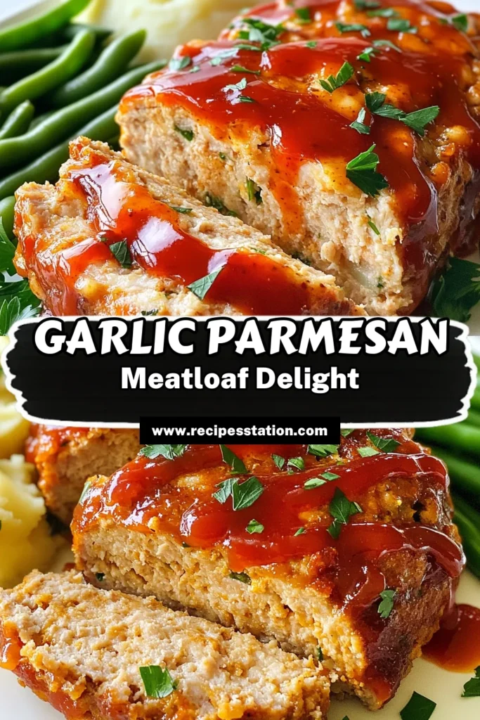 Discover the deliciousness of Garlic Parmesan Chicken Meatloaf, an easy and flavorful ground chicken meatloaf recipe perfect for family dinners. This baked chicken meatloaf combines tender ground chicken with savory garlic and Parmesan cheese for a mouthwatering dish everyone will love. Ready in just over an hour, this easy meatloaf with garlic is a must-try. Save this recipe for later and enjoy comfort food at its best! #ChickenMeatloaf #EasyDinner #ComfortFood #MeatloafRecipe