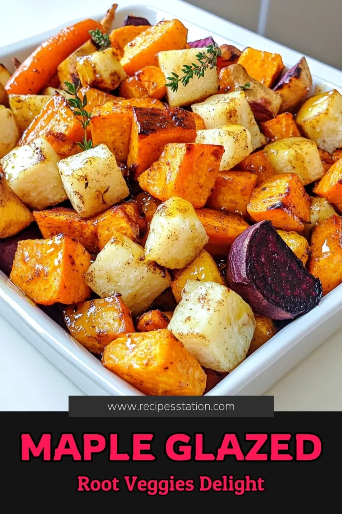 Elevate your dinner with these delicious Maple Roasted Root Veggies! This simple recipe features vibrant carrots, parsnips, sweet potato, and beetroot, all perfectly caramelized with maple syrup and seasoned to perfection. Ideal as a side dish or a vegetarian delight, these roasted veggies are sure to impress. Click through for the full recipe and tips on serving! #MapleRoastedVeggies #HealthyRecipes #VegetarianDish #CookingInspiration