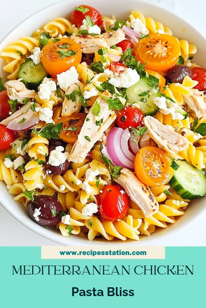 Discover the delightful Mediterranean Chicken Pasta Salad, a healthy pasta salad that’s perfect for summer gatherings! This rotini pasta salad recipe packs a flavorful punch with fresh ingredients like cherry tomatoes, cucumbers, and feta. Ideal for anyone following Mediterranean diet recipes, this dish will impress at any event. Try it today and elevate your meal prep! Save this recipe for a refreshing and delicious dish! #MediterraneanDiet #HealthyPastaSalad #SummerSalad #PastaRecipe
