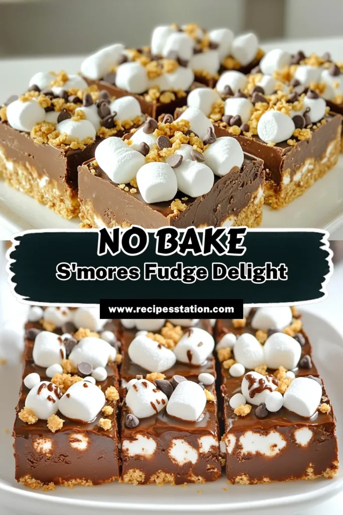 Indulge in the ultimate treat with these No Bake S’mores Fudge Bars! Combining graham crackers, chocolate, and marshmallows, these easy-to-make bars are perfect for satisfying your sweet tooth without turning on the oven. With just a few simple ingredients, you can create a deliciously creamy dessert that everyone will love. Click through for the full recipe and start making your own today! #NoBakeDesserts #S'mores #ChocolateLovers #EasyRecipes