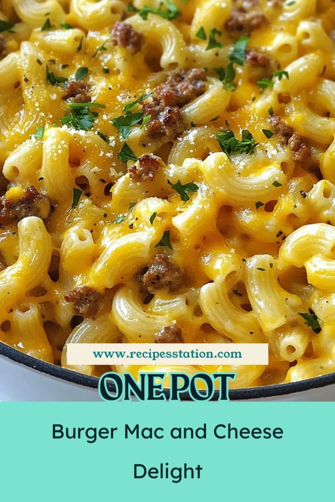 Satisfy your cravings with this delicious one-pot burger recipe featuring cheesy macaroni and beef! This creamy burger pasta is the ultimate easy dinner recipe, ready in just 30 minutes. Perfect for busy weeknights, it combines rich flavors and comforting textures for quick comfort food the whole family will love. Save this recipe for a hassle-free meal that guarantees smiles around the table! #OnePotRecipes #CheesyPasta #QuickDinner #ComfortFood