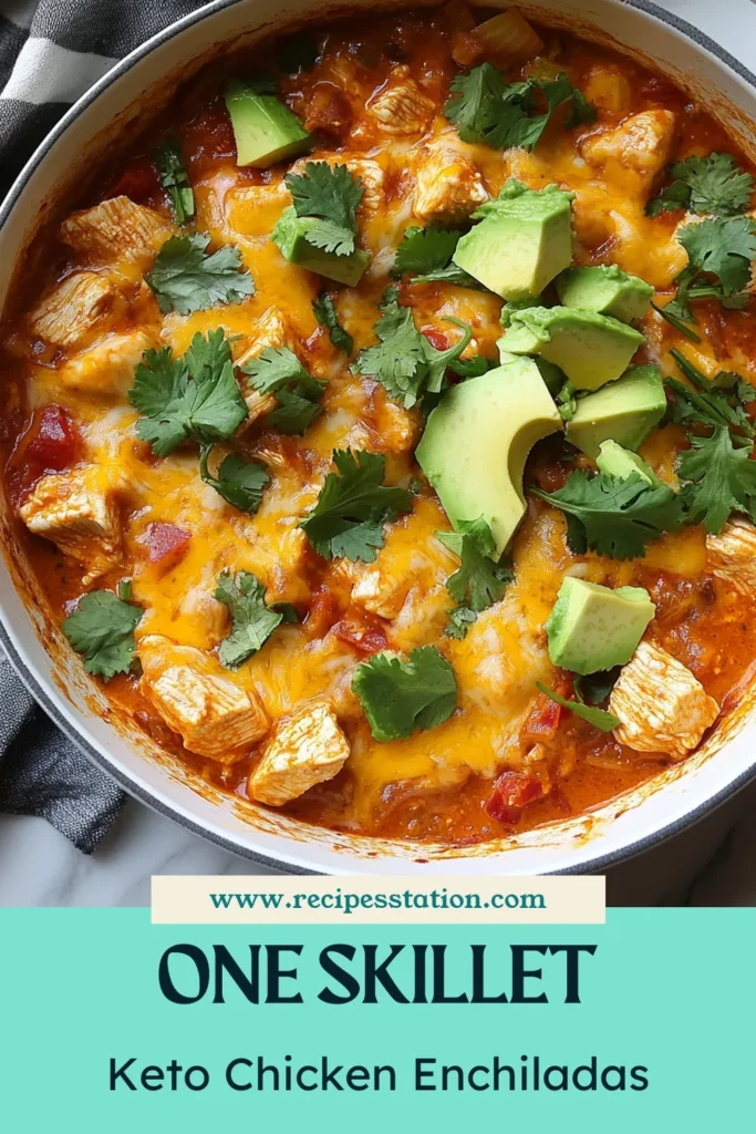 Looking for a quick keto dinner recipe that delivers on flavor? Try this Keto Chicken Enchilada Skillet! Packed with tender chicken, creamy cheeses, and rich spices, this one-pan keto meal is perfect for busy weeknights. In just 30 minutes, enjoy low-carb chicken recipes that satisfy your cravings. Don’t forget to save this creamy chicken enchiladas recipe for your next meal prep! #KetoRecipes #OnePanMeals #HealthyEating #LowCarbCooking
