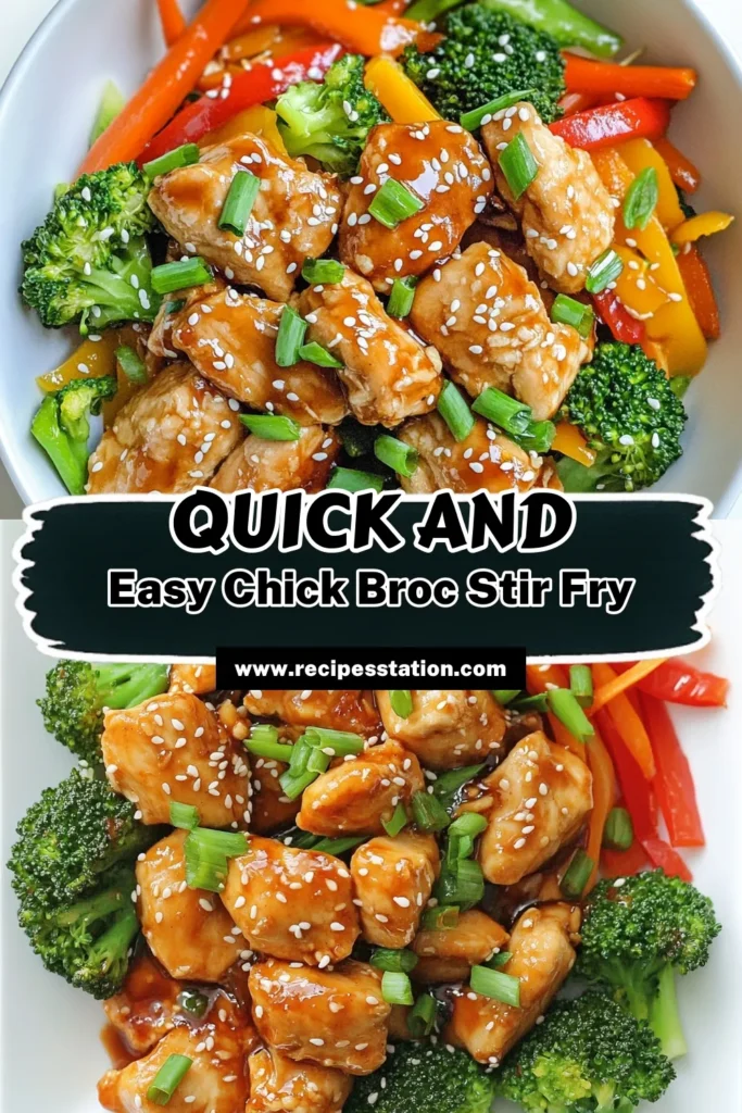Discover a delicious chicken stir fry recipe with our Chick & Broc Blast Stir Fry! Packed with tender chicken, vibrant broccoli, and colorful veggies, this healthy stir fry is perfect for quick dinner recipes. In just 30 minutes, you can whip up this easy chicken recipe that's both flavorful and nutritious. Try this broccoli stir fry today and make mealtime a breeze! Save this recipe for later! #ChickenStirFry #HealthyRecipes #EasyDinner #StirFry