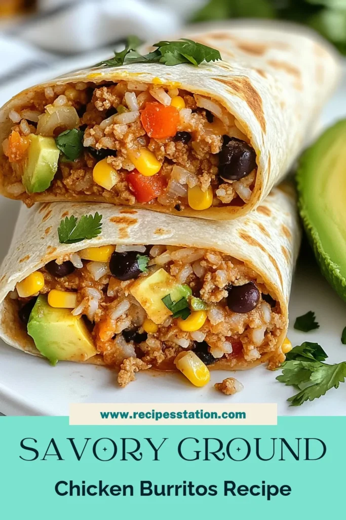 Savor the flavors of easy and healthy ground chicken burritos with this chicken rice burritos recipe! Packed with ground chicken, brown rice, black beans, and spices, these stuffed tortillas are a perfect meal for any occasion. In just 30 minutes, you can enjoy a deliciously satisfying dish. Try this healthy twist on burritos today! Save this recipe for your next meal prep! #GroundChickenBurritos #EasyBurritoRecipes #HealthyChickenBurritos #StuffedTortillasRecipe
