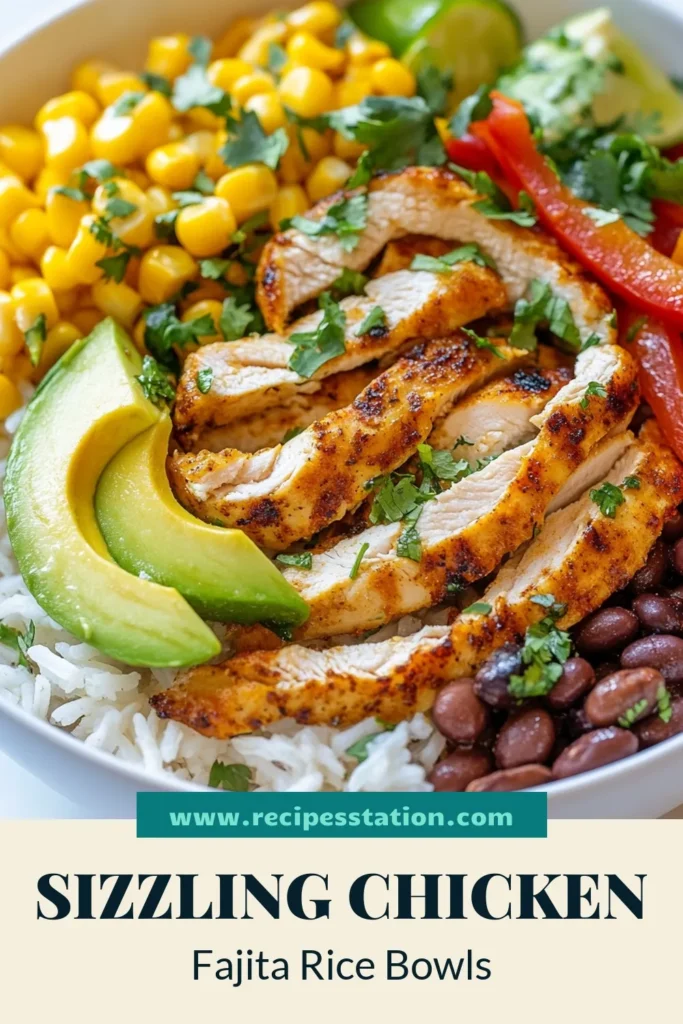Discover the magic of sizzling chicken fajitas with our easy chicken fajita bowls! This fajita rice recipe combines tender chicken, vibrant veggies, and wholesome rice for a nutritious meal. Perfect for a quick dinner, these healthy chicken fajitas are packed with flavor and color. Don't miss out on this delicious chicken rice bowl that everyone will love! Save the recipe and try it today! #ChickenFajitas #FajitaRice #HealthyEats #EasyRecipes
