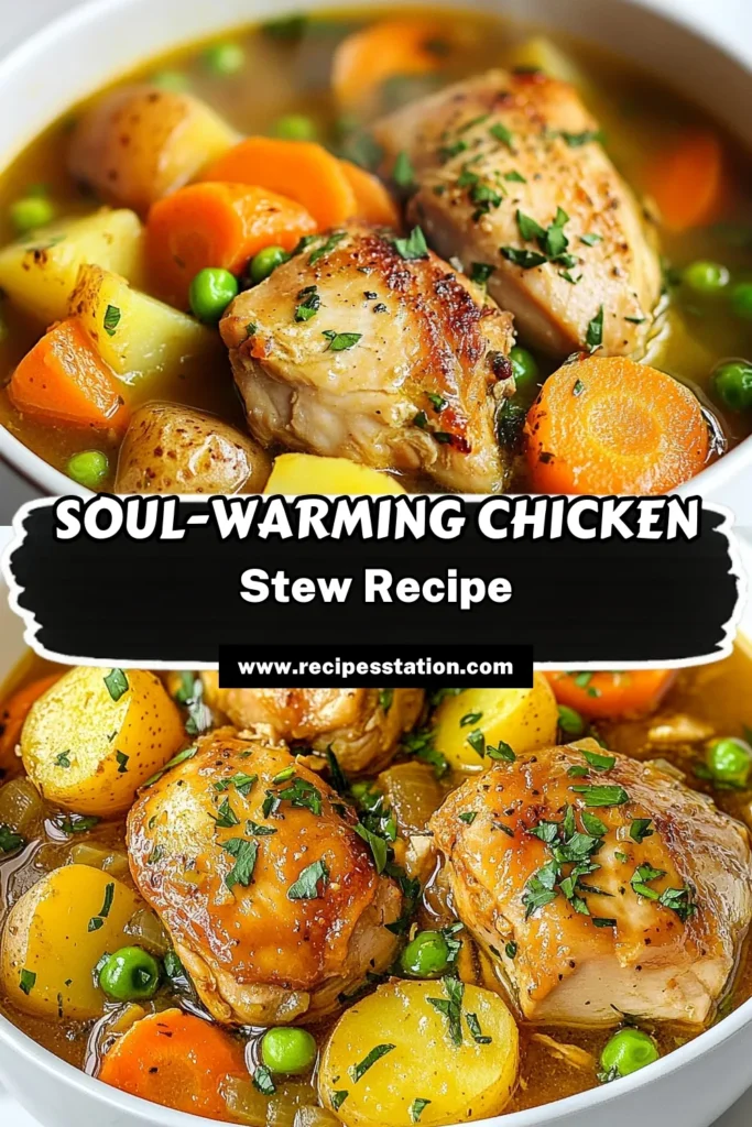 Warm up your autumn evenings with this cozy chicken stew! This easy chicken stew recipe features tender pieces of chicken, hearty veggies, and fragrant herbs, all simmered to perfection in your slow cooker. Perfect for family dinners, this slow cooker chicken stew will keep you full and cozy. Save this autumn recipe for a heartwarming meal that everyone will love. Try it today! #CozyChickenStew #HeartyChickenStew #AutumnRecipes #EasyChickenStewRecipe