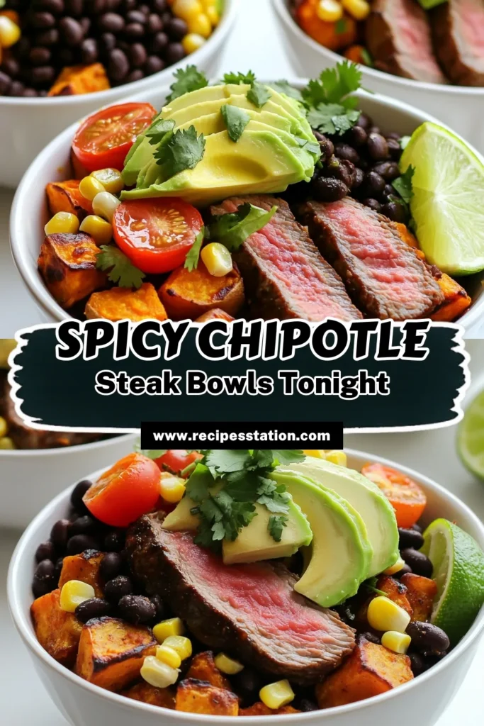 Elevate your meal prep with these delicious Chipotle Steak & Spicy Potato Bowls! With roasted sweet potatoes, tender flank steak, and fresh toppings, this recipe is packed with flavor and nutrition. Perfect for quick lunches or dinners, these bowls are as easy to prepare as they are satisfying. Click through to explore the full recipe and make mealtime exciting! #MealPrep #HealthyEating #ChipotleSteak #RecipeIdeas