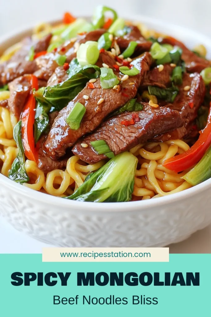 Discover the ultimate spicy Mongolian beef noodles recipe! This easy Mongolian beef recipe features tender stir-fried beef noodles tossed with colorful veggies for a quick and delicious Asian beef noodle dish. Perfect for busy weeknights, you'll love how simple it is to whip up this flavorful meal in just 30 minutes. Save for later and impress your family tonight! #MongolianBeef #NoodleRecipes #QuickDinner #AsianCuisine