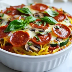 - 1 cup zucchini, finely shredded - 1 cup bell pepper, diced - 1 cup mushrooms, thinly sliced - 1 cup ripe tomatoes, diced - 1 cup shredded mozzarella cheese - 1/2 cup pepperoni - 2 tablespoons extra virgin olive oil - 1 teaspoon dried oregano - 1 teaspoon garlic powder - Salt and pepper, to taste - Fresh basil or parsley leaves for garnish (optional) You can swap zucchini for spaghetti squash for a different texture. If you want fewer carbs, skip the pepperoni. Instead, you can use cooked chicken or turkey. For a vegan option, use plant-based cheese. If you can't find fresh mozzarella, use pre-shredded cheese. Bell peppers can be changed to any color you like. This crustless pizza bowl is low in carbs and high in flavor. Each serving has about 250 calories. It contains 16 grams of protein, 15 grams of fat, and 8 grams of carbs. This makes it a great meal for those watching their carb intake. Plus, it's packed with vitamins from the veggies. {{ingredient_image_2}} 1. Preheat your oven to 375°F (190°C). This step warms the oven for your pizza bowl. 2. In a large bowl, mix 1 cup of finely shredded zucchini, 1 cup of diced bell pepper, 1 cup of thinly sliced mushrooms, and 1 cup of diced tomatoes. This mix gives great flavor. 3. Drizzle 2 tablespoons of extra virgin olive oil over the veggies. 4. Add 1 teaspoon of dried oregano, 1 teaspoon of garlic powder, and salt and pepper to taste. 5. Mix everything well. Make sure all the veggies are coated with oil and spices. 1. Take a greased 9-inch pie dish or an oven-safe bowl. 2. Spread the veggie mix evenly in the dish. This helps the base cook well. 3. Layer 1 cup of shredded mozzarella cheese over the vegetable mix. Use freshly shredded cheese for the best melt. 4. Place 1/2 cup of pepperoni slices evenly on top of the cheese. This adds a nice kick. 5. Bake in the preheated oven for 25-30 minutes. Look for bubbly cheese and golden edges on the veggies. 6. Once done, take the dish out and let it cool for a few minutes. 1. For serving, slice the pizza bowl into wedges. This makes it look fancy. 2. You can also scoop it into bowls for a warm, hearty meal. 3. If you want, add fresh basil or parsley on top for extra flavor and color. Enjoy your delicious low-carb crustless pizza bowl! To make a great pizza bowl, start with fresh veggies. Using fresh zucchini and tomatoes boosts flavor. Shred the zucchini finely to help it cook well. Dice the bell pepper for a nice crunch. Use a mix of mushrooms for added taste. I suggest using freshly shredded mozzarella cheese. It melts better and tastes great. Spread the cheese all over for a rich, cheesy layer. Bake until the cheese bubbles and turns golden. This gives you that delightful texture. A few errors can ruin your pizza bowl. First, don’t skip the olive oil. It helps cook the veggies and adds flavor. Avoid overcooking the vegetables. They should stay tender and not mushy. Make sure to season well with salt and pepper. Too little seasoning makes for a bland dish. Also, don’t layer too much cheese or toppings. You want balance in each bite. Lastly, allow it to cool slightly before serving. This keeps the cheese from sliding off. You’ll need some simple tools to make this dish. A large mixing bowl helps combine the veggies. Use a 9-inch pie dish or an oven-safe bowl for baking. A good cutting board and sharp knife are key for dicing and slicing. A measuring spoon is handy for oil and spices. Lastly, have an oven mitt ready to handle the hot dish. These tools make your cooking time smooth and fun! Pro Tips Choose Fresh Ingredients: Always opt for fresh vegetables and freshly shredded cheese to enhance the flavor and texture of your pizza bowl. Experiment with Toppings: Feel free to customize your pizza bowl by adding other toppings like olives, jalapeños, or different types of cheese for a unique twist. Let It Cool: Allow the pizza bowl to cool for a few minutes before serving; this will help the cheese set and make slicing easier. Store Leftovers Properly: If you have leftovers, store them in an airtight container in the refrigerator for up to three days for a quick meal option. {{image_4}} You can make a great vegetarian pizza bowl with ease. Start by skipping the pepperoni. Use more veggies instead. Try artichokes, spinach, or olives for extra flavor. You can also add more cheese or swap mozzarella for feta. This option keeps it bright and tasty while being fully vegetarian. If you want a meat option that is leaner, turkey pepperoni works well. You can also use cooked chicken or ground turkey. For a spicy kick, try chorizo or sausage. These meats add flavor and protein without too many carbs. Just remember to adjust the bake time if you use raw meat. For extra texture, consider adding sliced avocado after baking. Fresh herbs like basil or parsley can boost flavor too. You can also sprinkle some crushed red pepper for heat. If you want a crunch, try adding nuts like pine nuts or walnuts. These toppings make your pizza bowl unique and delicious! After enjoying your low-carb crustless pizza bowl, let it cool down. Place leftover pizza in a shallow container. Seal it tightly with a lid. Store it in the fridge for up to three days. This way, you keep the flavors fresh and tasty. To reheat, take the pizza bowl from the fridge. Place it in a microwave-safe dish. Heat it in the microwave for about one to two minutes. Check that it's hot all the way through. If you prefer, you can also reheat it in the oven. Set your oven to 350°F (175°C) and bake for 10-15 minutes. This keeps the cheese nice and melty. If you want to save leftovers for later, freezing is a great choice. Let the pizza bowl cool completely. Then, wrap it tightly in plastic wrap. Place it in a freezer-safe container or bag. Label it with the date. You can freeze it for up to three months. When ready to eat, thaw it overnight in the fridge before reheating. A crustless pizza bowl is a fun twist on pizza. It has all the great tastes of a pizza but without the crust. Instead, you use fresh veggies like zucchini, bell peppers, and mushrooms as a base. Then, you top it with cheese and your favorite toppings like pepperoni. This dish is low in carbs and easy to make. Yes, you can prepare this pizza bowl ahead of time. Just mix the veggies and seasonings, then store them in the fridge. You can layer the cheese and pepperoni right before baking. This way, you save time and still enjoy a hot meal. Just remember to bake it within a day or two for the best taste. To cut down on calories, you can use less cheese. Try using low-fat cheese or skip the pepperoni. You can also add more non-starchy veggies like spinach or broccoli. These changes keep the dish tasty while making it lighter. Always check portion sizes, as smaller servings can help lower calorie intake. In this post, we covered ingredients, cooking steps, and tips to make your pizza bowl great. We explored ingredient swaps and smart storage methods. Remember, simple changes can boost flavor and nutrition. Try variations like vegetarian or low-carb toppings for a new twist. Use what you learned to create tasty meals. It's easy to make pizza bowls your way. Enjoy experimenting in the kitchen and sharing with others!