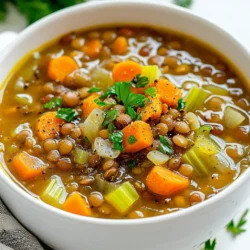 - 1 cup green or brown lentils, thoroughly rinsed - 1 medium onion, finely chopped - 2 carrots, peeled and diced - 2 celery stalks, diced - 3 cloves garlic, minced - 1 can (14 oz) diced tomatoes with their juices - 6 cups vegetable broth (low-sodium recommended) The main star of this dish is the lentils. They are packed with protein and fiber. I prefer green lentils for their firm texture, but brown lentils work too. Both types give a nice base for the soup. Next, I add fresh vegetables. The onion adds sweetness, while the carrots and celery give crunch and flavor. Garlic brings warmth and depth to each bite. Together, these ingredients create a rich and vibrant taste. Don't forget the diced tomatoes! They add acidity and a beautiful color to the mix. The vegetable broth helps blend all the flavors together. I always choose low-sodium broth for better control over the saltiness. - 1 tablespoon extra virgin olive oil - 1 teaspoon dried thyme - 1 teaspoon ground cumin - 1 bay leaf - Sea salt and freshly cracked black pepper, to taste - Fresh parsley, chopped (for garnish) Seasoning makes this soup truly shine. I use olive oil for richness. Dried thyme and ground cumin add warmth and earthy notes. The bay leaf infuses a subtle flavor that ties everything together. Adjust the salt and pepper to your liking. This step is key! Before serving, I taste the soup and tweak the seasoning. Finally, I finish the soup with fresh parsley. It adds a pop of color and a fresh taste. When you serve it, the parsley brightens the bowl and makes it look inviting. The blend of these ingredients ensures your crockpot lentil soup is both flavorful and nutritious. {{ingredient_image_2}} 1. Rinsing lentils: Start by rinsing 1 cup of green or brown lentils under cool water. This step removes any dirt or debris. You want clean lentils for the best flavor. 2. Chopping vegetables: Chop 1 medium onion, 2 peeled carrots, and 2 celery stalks. Dice them into small pieces for even cooking. Mince 3 cloves of garlic. Fresh veggies add great taste. 1. Layering ingredients in the crockpot: In your crockpot, add the rinsed lentils first. Then, layer the chopped onion, diced carrots, and celery. Next, add the minced garlic. Pour in 1 can of diced tomatoes and 6 cups of vegetable broth. This mixture gives your soup a rich base. 2. Cooking times for low and high settings: Drizzle 1 tablespoon of olive oil over the mix. Sprinkle in 1 teaspoon of dried thyme, 1 teaspoon of ground cumin, and add 1 bay leaf. Gently stir all the ingredients to mix them well. Cover your crockpot and cook on low for 6-8 hours or on high for 4-5 hours. The lentils should be tender when done. 3. Adjusting flavor before serving: About 30 minutes before serving, taste the soup. Adjust the flavor with sea salt and freshly cracked black pepper to your liking. Don’t forget to remove the bay leaf before serving. Ladle the hot soup into bowls and garnish with chopped parsley for a fresh touch. Enjoy your hearty meal! - Selecting lentils: Choose green or brown lentils. They hold their shape well. Avoid red lentils for this recipe. They cook faster and turn mushy. - Chopping vegetables: Cut your onion, carrots, and celery into small, equal pieces. This ensures they cook evenly. Use a sharp knife to make chopping easy. - Even cooking: Layer the ingredients well in the crockpot. Place lentils at the bottom. This helps them cook evenly. Stir the mixture gently before cooking. - Spices and herbs: Use dried thyme and ground cumin. They add warmth and depth. For a twist, try adding smoked paprika or a pinch of cayenne. - Boosting nutrition: Add leafy greens like spinach or kale. They cook down and add vitamins. You can also include cooked quinoa or chopped nuts for protein. Pro Tips Soak Your Lentils: For even creamier lentils, soak them in water for a few hours or overnight before cooking. This can help reduce cooking time and improve texture. Customize Your Vegetables: Feel free to add or substitute other vegetables such as bell peppers, zucchini, or spinach to enhance flavor and nutrition. Add Heat: If you enjoy a bit of spice, consider adding a pinch of red pepper flakes or a diced jalapeño to the soup for some heat. Storage Tips: This soup stores well in the refrigerator for up to a week or can be frozen for up to three months. Just remember to cool it completely before freezing. {{image_4}} You can make this soup your own by adding different vegetables. Try bell peppers, zucchini, or even sweet potatoes. Each vegetable brings a new taste and texture. You can also think about adding protein. Sausage adds a rich flavor, while tofu keeps it light and healthy. Just chop the protein into small pieces and mix it in during cooking. Explore global flavors with your lentil soup. For a Mediterranean twist, add olives, feta cheese, and a squeeze of lemon. This will give your soup a bright and tangy taste. If you want something spicy, try an Indian version. Add curry powder or garam masala for warmth. You can even toss in some coconut milk for creaminess. These ideas will take your soup to new heights! After enjoying your soup, let it cool down. Once it’s cool, you can store it safely. - Refrigeration guidelines: Place the soup in an airtight container. It can stay fresh in the fridge for about 3 to 5 days. Make sure to label the container with the date. - Freezing portions for later use: If you want to keep the soup longer, freezing is a great option. Divide it into smaller portions. Use freezer-safe bags or containers. It can last up to 3 months in the freezer. Remember to leave some space in the container for expansion. When it’s time to heat up your soup, follow these methods to keep it tasty. - Proper methods for reheating soup: You can reheat the soup on the stove or in the microwave. If using the stove, heat it in a pot over medium heat. Stir it often to avoid sticking. For the microwave, use a microwave-safe bowl. Heat for 1-2 minutes, stirring halfway through. - Maintaining texture and flavor: Add a splash of broth or water if the soup seems thick. Stir well to mix it. This helps keep the lentils soft and the flavors bright. Enjoy your warm bowl of goodness! Can I use different types of lentils? Yes, you can use many types of lentils. Green and brown lentils work best for this soup. They hold their shape well during cooking. You can also try red lentils, but they cook faster and become mushy. Adjust your cooking time if you use them. How do I adjust the recipe for a smaller batch? To make a smaller batch, reduce each ingredient by half. Use ½ cup of lentils and 3 cups of vegetable broth. You can also cut the vegetables down to fit your needs. This way, you still get that rich flavor without making too much soup. Is lentil soup healthy? Yes, lentil soup is very healthy. Lentils are packed with protein, fiber, and essential nutrients. They help keep you full and satisfied. The fresh veggies boost vitamins and minerals, making this soup a nutritious choice. What are the calories per serving? Each serving has about 200 calories. This can vary based on the exact ingredients you use. The soup is filling and low in calories, making it a great option for meals. In this blog post, we explored how to make delicious crockpot lentil soup. We covered key ingredients like lentils, fresh veggies, and seasoning. I shared step-by-step instructions for preparing and cooking the soup. You learned tips for enhancing flavor and storing leftovers. Crockpot lentil soup is easy to customize based on your taste. This dish is nutritious and satisfying. With the right ingredients and care, anyone can make a hearty meal.