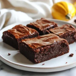 To make flourless pumpkin brownies, gather these simple ingredients: - 1 cup pumpkin puree (canned or homemade) - 1/2 cup creamy almond butter (or natural peanut butter) - 1/3 cup honey or maple syrup - 2 large eggs - 1/4 cup unsweetened cocoa powder - 1 teaspoon vanilla extract - 1/2 teaspoon baking soda - 1/2 teaspoon pumpkin pie spice (or ground cinnamon) - 1/4 teaspoon salt - 1/2 cup dark chocolate chips (optional) If you need substitutes, here are some great options: - Swap almond butter for sunflower seed butter for a nut-free choice. - Use agave nectar instead of honey or maple syrup. - Replace dark chocolate chips with white chocolate chips for a twist. For extra flavor, consider these add-ins: - Chopped nuts, like walnuts or pecans, can add crunch. - Dried fruits, such as cranberries or cherries, can add sweetness. - A sprinkle of sea salt on top can enhance the flavor. {{ingredient_image_2}} Start by preheating your oven to 350°F (175°C). Next, grab an 8x8 inch baking pan. Line it with parchment paper. Leave some paper hanging over the edges. This helps you lift the brownies out easily later. In a large bowl, add the pumpkin puree, almond butter, honey, and eggs. Use a whisk or a wooden spoon to mix these well. You want a smooth blend with no lumps. This step is key for a rich texture. Now, add the cocoa powder, baking soda, pumpkin pie spice, and salt to the wet mix. Stir gently until everything is combined. Make sure no dry bits are left. The batter will be thick, and that's just right! Pour the batter into your prepared pan. Use a spatula to spread it evenly. Bake in your preheated oven for 25-30 minutes. To check if they're done, insert a toothpick in the center. It should come out with some moist crumbs. Let the brownies cool for about 10 minutes in the pan. Then, lift them out using the parchment paper and place them on a wire rack to cool completely. Enjoy the process! To make fudgy brownies, focus on the right ingredients. Use almond butter for moisture. Pumpkin puree adds richness without extra fat. Cocoa powder gives that deep chocolate flavor. Eggs bind everything and keep it soft. Don't overmix the batter; just stir until smooth. Bake until a toothpick shows moist crumbs, not dry. This keeps them soft and fudgy. One common mistake is overbaking. If you leave them too long, they get dry. Follow the baking time closely. Another mistake is not measuring ingredients accurately. Even a little too much flour can change the texture. Also, don’t skip the pumpkin pie spice; it adds warmth and flavor. Lastly, remember to let them cool before slicing. Cutting too soon can make them fall apart. When using nut butters, choose creamy varieties for a smooth texture. Stir the nut butter well before measuring to avoid clumps. If it’s too thick, warm it slightly to make it easier to mix. Make sure to use a scale or measuring cup to get the right amount. If you're using peanut butter, make sure it's natural, with no added sugar. This helps keep the brownies rich and healthy. Pro Tips Use Fresh Pumpkin: If possible, use homemade pumpkin puree for a fresher flavor. Roast the pumpkin until tender, scoop it out, and blend until smooth. Don’t Overmix: When combining the wet and dry ingredients, mix until just combined. Overmixing can lead to denser brownies. Experiment with Spices: Feel free to add additional spices like nutmeg or ginger for a spicier flavor profile that complements the pumpkin. Check for Doneness: When testing with a toothpick, a few moist crumbs are perfect. If it comes out completely clean, the brownies may be overbaked. {{image_4}} These brownies are naturally gluten-free. The main ingredients don’t contain any gluten. If you want more options, you can use almond flour instead of cocoa powder. Be sure to check that any nut butter you choose is labeled gluten-free. To make these brownies vegan, you can replace the eggs. Use flax eggs instead. Mix one tablespoon of flaxseed meal with three tablespoons of water. Let it sit for five minutes to thicken. This will help bind your brownies without using eggs. You can enhance the flavor of these brownies in many ways. Adding nuts like walnuts or pecans gives a great crunch. You can also mix in some chocolate chips for extra richness. If you like spices, try adding a pinch of nutmeg or ginger. These flavors work well with pumpkin. To keep your flourless pumpkin brownies fresh, store them in an airtight container. Place parchment paper between layers if stacking. This helps prevent sticking. Store the brownies at room temperature for up to three days. For longer freshness, consider refrigeration. The cooler air will help maintain their flavor and texture. You can freeze these brownies for later enjoyment. First, let them cool completely. Next, cut the brownies into squares. Wrap each square in plastic wrap, then place them in a freezer-safe bag. When you want to enjoy one, simply take it out and let it thaw at room temperature. They can last in the freezer for up to three months. These brownies have a shelf life of about five days at room temperature. If they are stored in the fridge, they can last up to a week. Always check for any signs of spoilage before eating. If you notice any changes in texture or smell, it's best to discard them. Yes, you can make these brownies without eggs. You can use flaxseed meal or chia seeds as a great substitute. Mix 1 tablespoon of flaxseed meal with 2.5 tablespoons of water. Let it sit for about 5 minutes until it thickens. This mix acts like an egg and binds the ingredients together. To check if the brownies are done, insert a toothpick in the center. If it comes out with a few moist crumbs, they are ready. If it has wet batter on it, bake for a few more minutes. Remember, you want them fudgy, not dry. To enhance the chocolate flavor, add more cocoa powder or chocolate chips. You can increase cocoa powder to 1/2 cup for a rich taste. Also, try using dark chocolate chips for an extra kick. Mixing in some chocolate chunks can also add texture and flavor. You’ve learned about making delicious brownies from scratch. We covered key ingredients, easy steps, and helpful tips. I shared options for gluten-free and vegan brownies. Now you know how to store them for later. These tips will help you bake perfect brownies every time. Enjoy the process and share them with those you love. Happy baking!
