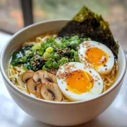 For a rich ramen broth, you need the right base. Here are the essentials: - 4 cups chicken or vegetable broth - 1 tablespoon sesame oil - 1 tablespoon soy sauce - 2 teaspoons miso paste - 1 tablespoon fresh ginger, grated - 2 cloves garlic, minced These ingredients create a deep, savory flavor that warms the soul. The broth is the heart of your ramen. You want it to be both rich and comforting. The noodles are crucial for a great bowl of ramen. Use these: - 2 packs of instant ramen noodles (discard any seasoning packets) Instant noodles work well for this recipe. They cook quickly and soak up all the broth's flavor. Plus, they are easy to find at your local store. Toppings add color and texture to your ramen. Here&rsquo;s what you need: - 2 green onions, sliced (plus additional for garnish) - 1 cup shiitake mushrooms, sliced - 1 cup baby spinach - 2 soft-boiled eggs - Nori sheets, cut into strips - Sesame seeds, for garnish These toppings not only taste great but also make your ramen look beautiful. The soft-boiled eggs add creaminess, while the nori gives a nice crunch. Enjoy customizing your bowl with these delicious ingredients! {{ingredient_image_2}} To make the broth, start by heating 1 tablespoon of sesame oil in a large pot over medium heat. Add 2 cloves of minced garlic and 1 tablespoon of grated fresh ginger. Saut&eacute; for about 1 minute until the mixture smells great. Be careful not to burn it. Next, add 1 cup of sliced shiitake mushrooms. Cook for about 3 to 4 minutes, stirring to soften the mushrooms. Once they soften, pour in 4 cups of chicken or vegetable broth. Add 1 tablespoon of soy sauce and 2 teaspoons of miso paste. Stir well to mix everything, making sure the miso dissolves completely. Allow the broth to simmer gently. When the broth is hot, add 2 packs of instant ramen noodles to the pot. Cook according to the package instructions, about 3 to 4 minutes. In the last minute of cooking, toss in 1 cup of baby spinach and 2 sliced green onions. Stir gently until the spinach wilts down. While the noodles cook, prepare the soft-boiled eggs. In a small pot, bring water to a boil. Carefully lower in 2 eggs and cook for 6 to 7 minutes. Once done, move the eggs to an ice bath to stop cooking. After a few minutes, peel them under cool running water. When the noodles and broth are ready, taste and adjust seasoning if needed. Ladle the ramen into large bowls. Cut the soft-boiled eggs in half and place them on top. Garnish with nori strips, more green onions, and sesame seeds. Enjoy your homemade ramen bowl! To make soft-boiled eggs, start with fresh eggs. Bring a pot of water to a boil. Gently lower the eggs into the water. Cook them for 6 to 7 minutes. Once done, place the eggs in an ice bath. This stops the cooking. Peel them under cool running water. You&rsquo;ll get creamy yolks and firm whites. Perfect for topping your ramen! To boost your broth's flavor, use quality chicken or vegetable broth. Add fresh ginger and minced garlic for aroma. Miso paste adds a rich umami taste. Don&rsquo;t skip the soy sauce; it deepens the flavor. Saut&eacute; shiitake mushrooms before adding broth. This step brings out their natural sweetness. Taste and adjust seasoning as you go. A little more soy can make a big difference! Always cook the noodles in boiling water. This keeps them firm and chewy. Follow the package instructions for the best results. Usually, it takes about 3 to 4 minutes. Add them to the broth at the right time. This helps them soak up all the flavors. Rinse cooked noodles under cold water if serving later. This stops them from getting mushy. Keep these tips in mind for perfect ramen every time! Pro Tips Fresh Ingredients: Use fresh garlic, ginger, and green onions for a more vibrant and aromatic broth. Customizable Toppings: Feel free to add your favorite toppings like sliced radishes, corn, or tofu for added flavor and nutrition. Broth Depth: Simmer the broth longer with additional spices like star anise or chili flakes for a deeper flavor profile. Egg Perfection: Adjust the boiling time of your soft-boiled eggs to achieve the perfect runny yolk, experimenting with 6-8 minutes depending on preference. {{image_4}} You can easily make vegetarian or vegan ramen. Use vegetable broth instead of chicken broth. Replace soft-boiled eggs with tofu for protein. Try using miso paste for depth of flavor. Add more veggies like carrots and bell peppers. They add color and nutrients. You can also use seaweed for umami taste. For meat lovers, there are many options. Chicken, pork, or beef can enhance your ramen. Cook the meat separately, then slice it thin. Add it to the top of your ramen just before serving. Shrimp is another great choice. It cooks quickly and adds a nice texture. For a unique twist, try duck or even crab. Toppings can make your ramen special. Here are some fun ideas: - Soft-boiled eggs - Nori sheets - Sliced green onions - Sesame seeds - Fresh cilantro - Bamboo shoots - Corn - Chili oil for spice You can mix and match these to create your perfect bowl. Each topping adds its own flavor and crunch. Enjoy experimenting with different combinations! To keep leftover ramen fresh, first separate the broth and noodles. Use airtight containers for each. This method prevents the noodles from getting mushy. Store the broth in the fridge for up to three days. The noodles can last for about two days. If you want to freeze ramen, do it right. Pour the cooled broth into freezer bags. Remove as much air as possible before sealing. For noodles, freeze them in single servings. They can stay good for up to three months. Thaw them in the fridge overnight before using. Reheating ramen is easy. For the broth, pour it into a pot and heat on low. Stir often until hot. You can quickly reheat the noodles in boiling water for a minute. Combine everything in a bowl and enjoy your tasty ramen again! Yes, you can use store-bought broth for ramen. It saves time and effort. Look for low-sodium options to control the salt level. Brands with natural ingredients work best. You can enhance the flavor by adding soy sauce and miso paste. This gives it a richer taste. To reheat ramen, use a stove instead of a microwave. Heat the broth in a pot over low heat. Add the noodles and toppings separately to avoid mushiness. If you have soft-boiled eggs, warm them gently in hot water. This method keeps the flavors fresh and the texture nice. To make gluten-free ramen, choose gluten-free noodles made from rice or buckwheat. You can find these in most grocery stores. For the broth, ensure your soy sauce is gluten-free. Tamari is a great substitute. Add fresh veggies and proteins for flavor and nutrition. Enjoy your delicious gluten-free bowl! To make delicious ramen, start with the right ingredients. Focus on a rich broth, well-cooked noodles, and tasty toppings. I provided clear steps for preparing your broth, cooking noodles, and assembling bowls. Remember the tips for soft-boiled eggs and flavor boosts. Explore variations to fit your diet, and learn smart ways to store ramen. With this knowledge, you can create a satisfying meal every time. Enjoy your cooking adventure and share your tasty ramen with others!