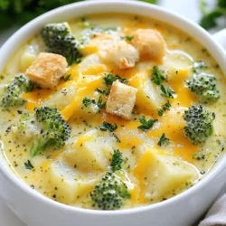 To make this creamy soup, you will need: - 4 cups broccoli florets (fresh or frozen) - 2 large potatoes, peeled and cut into bite-sized cubes - 1 medium onion, finely chopped - 3 cloves garlic, minced - 4 cups vegetable broth (low-sodium recommended) - 1 cup milk (or plant-based milk for a vegan version) - 2 cups shredded sharp cheddar cheese (or a dairy-free cheese alternative) - 1 teaspoon dried thyme - Salt and freshly ground black pepper to taste - 2 tablespoons extra virgin olive oil Garnishes can make your soup look and taste even better. Here are some ideas: - Crunchy croutons for texture - Freshly chopped parsley for color You can swap some ingredients based on what you have: - Use sweet potatoes instead of regular potatoes for a sweeter taste. - If you want a vegan option, choose plant-based milk and dairy-free cheese. - If you don&rsquo;t have thyme, use rosemary or oregano for a different flavor. - Feel free to add other veggies, like carrots or celery, for extra nutrients. {{ingredient_image_2}} Start by heating 2 tablespoons of olive oil in a medium skillet over medium heat. Once the oil is warm, add 1 medium onion, finely chopped, and 3 cloves of minced garlic. Saut&eacute; these for about 4-5 minutes. You want the onion to become translucent and fragrant. This step builds a strong flavor base for the soup. After cooking the onion and garlic, carefully transfer them to your crockpot. Next, add 2 large potatoes that you have peeled and cut into bite-sized cubes. Then, toss in 4 cups of broccoli florets, fresh or frozen. Pour in 4 cups of low-sodium vegetable broth. Sprinkle in 1 teaspoon of dried thyme, and season with salt and black pepper to taste. Use a spoon to gently stir everything together. Cover your crockpot with the lid. You can set it to cook on low for 6-8 hours or high for 3-4 hours. You know it&rsquo;s done when the potatoes are tender and easy to pierce with a fork. Once the cooking time is up, grab an immersion blender and puree the soup to your liking. If you prefer it smooth, blend it well. If you like it chunky, blend just a bit. If you don&rsquo;t have an immersion blender, carefully transfer the soup to a countertop blender in batches. After blending, return the soup to the crockpot if needed. Stir in 1 cup of milk and 2 cups of shredded sharp cheddar cheese. Let it cook on low for another 30 minutes. This will make the soup creamy and cheesy. Before serving, taste it. Adjust the seasoning with more salt and pepper if you need to. Enjoy your cozy bowl of soup! To get the best texture, blend your soup just right. Use an immersion blender for smoothness. If you want some chunks, blend less. You can also use a standard blender in batches. Remember, blending while hot can be tricky. Let it cool a bit before blending in a regular blender. To boost flavor, add fresh herbs. Try parsley or chives for a bright taste. A squeeze of lemon juice adds a nice zing too. If you like it spicy, add some red pepper flakes. For richness, a dash of cream can make it even better. You can swap some ingredients for different tastes. Use sweet potatoes instead of regular potatoes for sweetness. Cauliflower works great if you want a lighter soup. For a vegan version, choose plant-based milk and a dairy-free cheese. These swaps keep the soup delicious and fun! Pro Tips Use Fresh Broccoli: Fresh broccoli adds vibrant color and a more pronounced flavor to your soup. If using frozen, ensure it&rsquo;s completely thawed and drained to avoid excess water in your soup. Control the Creaminess: For a thicker soup, blend more of the mixture. If you prefer a lighter texture, reserve some chunks of broccoli and potatoes to mix in after blending. Cheese Variations: Experiment with different types of cheese for unique flavors. Gruy&egrave;re or pepper jack can elevate the taste profile of your soup. Garnish for Style: A sprinkle of freshly chopped herbs or a drizzle of olive oil can enhance the presentation. Crunchy toppings like croutons add a delightful texture contrast. {{image_4}} You can make this soup vegan by swapping a few ingredients. Use plant-based milk instead of regular milk. For cheese, choose a dairy-free cheese alternative. These options keep the creamy goodness while making it plant-friendly. Feel free to get creative with your soup! You can add cooked bacon for a smoky flavor. Chopped carrots or celery work well for extra crunch and taste. You can also stir in some cooked quinoa or rice for a heartier meal. For spice lovers, add a pinch of cayenne pepper or red pepper flakes. This will give your soup a nice kick. If you prefer a milder taste, simply skip the spices or keep them light. Adjust to your liking for the perfect bowl of comfort! To store leftovers, let the soup cool first. Then, pour it into an airtight container. Seal it tightly. You can keep it in the fridge for up to three days. If you want to store it longer, freezing is a great option. When you want to eat the soup, you can reheat it easily. Pour the soup into a pot over medium heat. Stir often until it is hot. You can also use the microwave. Just heat it in short bursts, stirring in between. This helps it heat evenly. Freezing soup is simple and smart. Use freezer-safe containers or bags to store it. Leave some space at the top for expansion. Label the containers with the date. You can freeze the soup for up to three months. When ready, thaw it overnight in the fridge before reheating. Yes, you can use frozen broccoli. It saves time and is easy to find. Frozen broccoli works well in this soup. Just add it directly to the crockpot. It will cook down nicely and blend well with the other flavors. If you don&rsquo;t have a slow cooker, you can use a pot on the stove. Cook the soup on low heat. Stir it often to prevent burning. It will take about 30 to 40 minutes until the potatoes are soft. After that, blend the soup as you would in the crockpot. To make the soup healthier, use low-fat milk or a plant-based milk. You can also add more veggies, like carrots or spinach. Use less cheese or a low-fat cheese alternative. These small changes keep the soup tasty and nutritious. This blog post covered key details for making delicious soup in a crockpot. We explored the ingredient list, including optional garnishes and substitutions. I shared step-by-step instructions to help you layer flavors. You learned tips for texture and enhancements, plus a range of variations for everyone. Lastly, I detailed how to store leftover soup and answered common questions. Cooking soup can be simple and fun. Enjoy crafting your own tasty recipes!