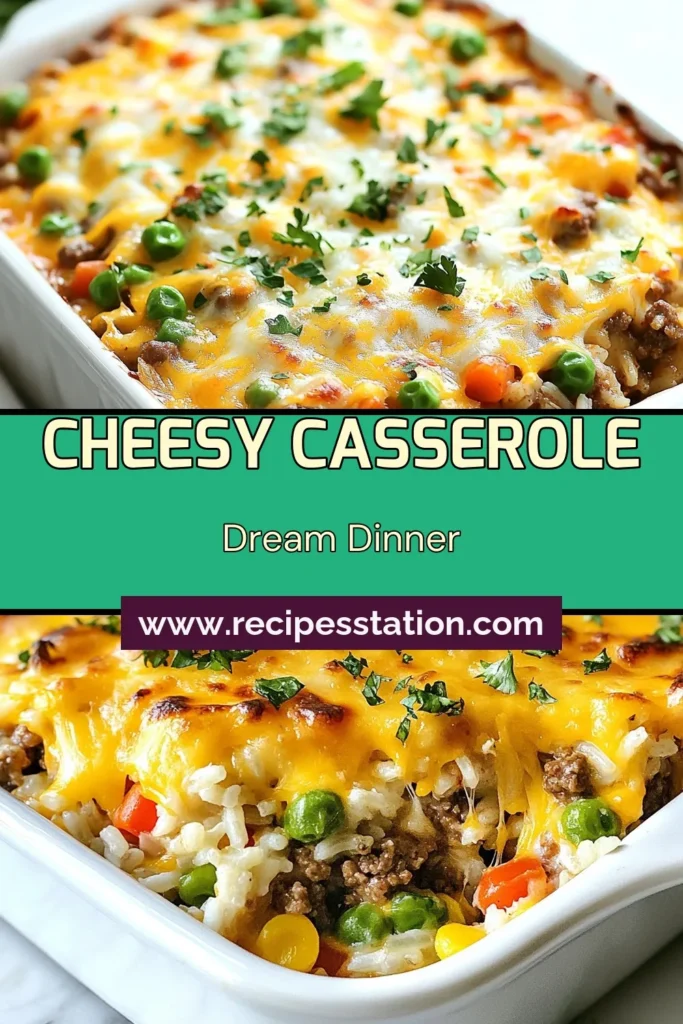 Discover the ultimate comfort food with this Cheesy Hamburger Rice Casserole! This easy casserole recipe is a perfect blend of ground beef, rice, and shredded cheddar cheese, creating a hearty one-pot meal that your family will love. It's simple to make and perfect for weeknight dinners. Don't miss out on this delicious ground beef rice casserole that everyone will enjoy. Try it today and save for later! #CheesyHamburgerRiceCasserole #OnePotMeals #CasseroleRecipes #CheddarCheeseCasserole