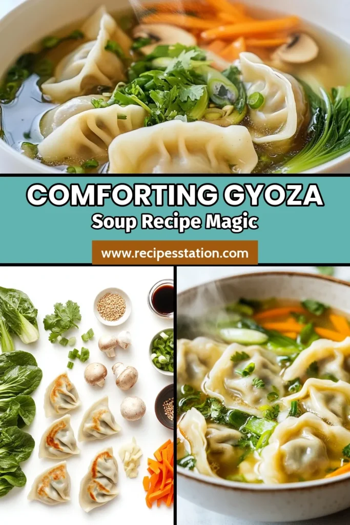 Warm up with a delightful bowl of Japanese gyoza soup! This cozy gyoza recipe features tender homemade gyoza nestled in a flavorful shiitake mushroom soup. Perfect for chilly days, it combines fresh bok choy, carrots, and aromatics in a comforting broth. Easy to prepare in under 30 minutes, this warm Asian soup is sure to become a family favorite. Try it out and savor the goodness! Save this recipe for later! #JapaneseGyozaSoup #CozyGyozaRecipe #ShiitakeMushroomSoup #WarmAsianSoup