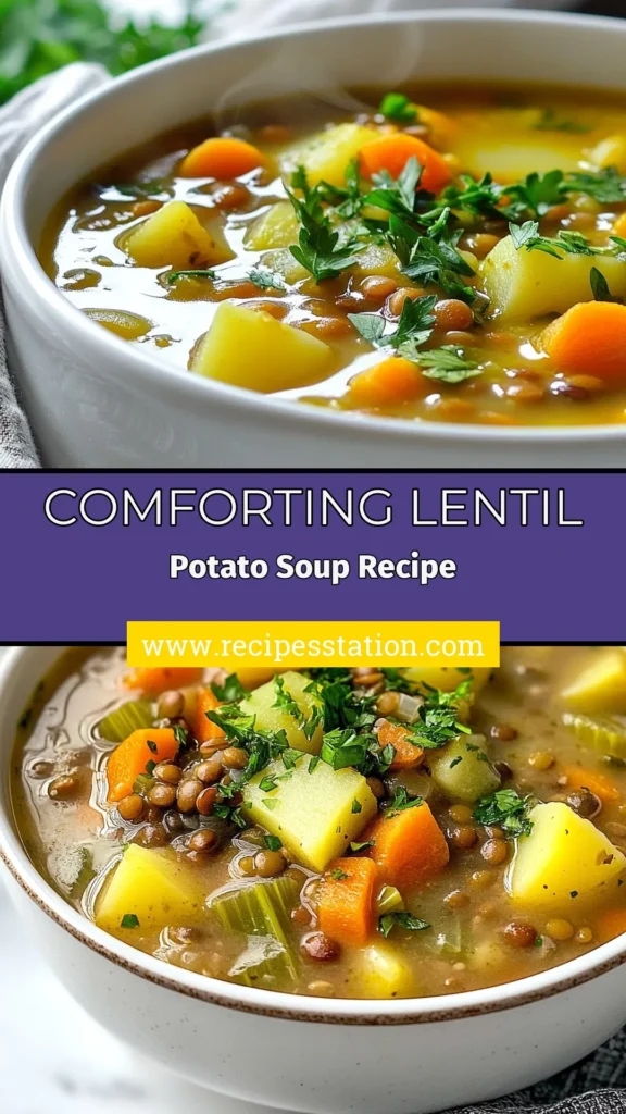 Warm up with this hearty lentil potato soup, the perfect comforting vegetarian dish for any occasion. Packed with nutritious ingredients like green lentils and hearty potatoes, it’s one of those healthy lentil recipes you'll want to make again and again. Explore homemade soup recipes that nourish your body and soul. Try this comforting lentil dish today and save for later! #LentilPotatoSoup #HeartyVegetarianSoup #HealthyLentilRecipes #HomemadeSoupRecipes