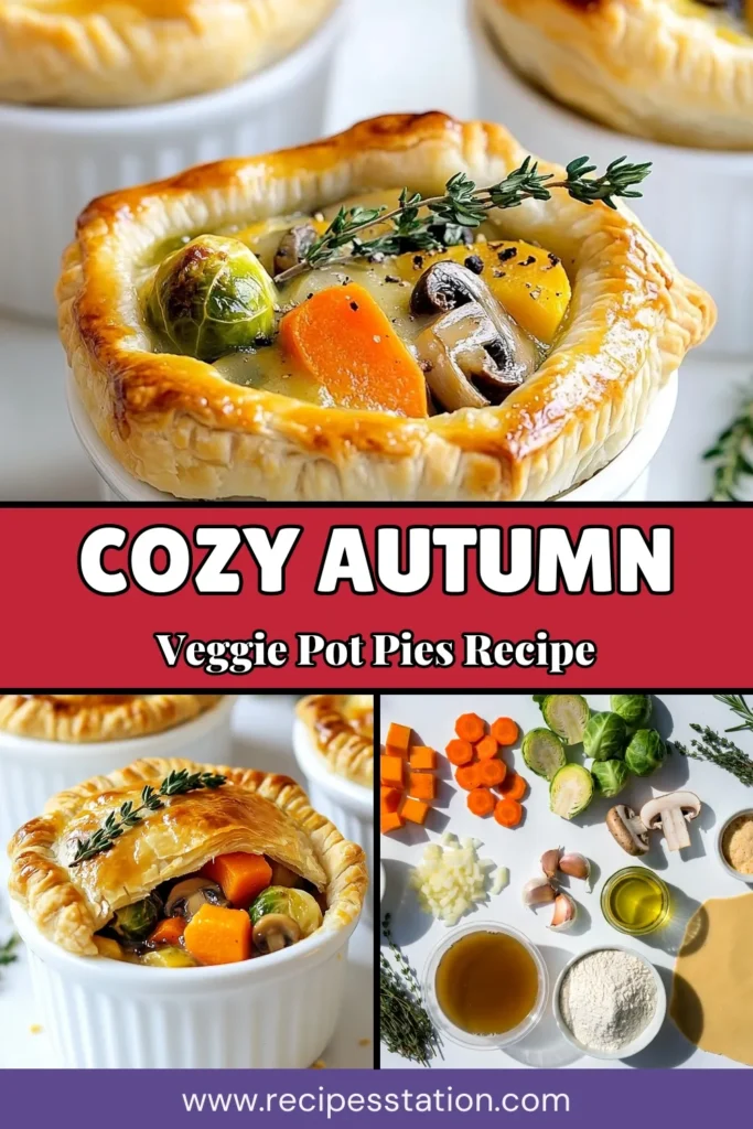 Warm up this season with delicious Autumn veggie pot pies! This vegan pot pie recipe features a rich filling of butternut squash, carrots, Brussels sprouts, and mushrooms, all encased in a homemade puff pastry pot pie. Perfect for cozy dinners, these hearty vegetable pies are flavorful and nourishing. Ready to savor comfort food? Try this recipe today! Save and share! #AutumnVeggiePotPies #VeganPotPieRecipe #ButternutSquashPotPie #HeartyVegetablePies