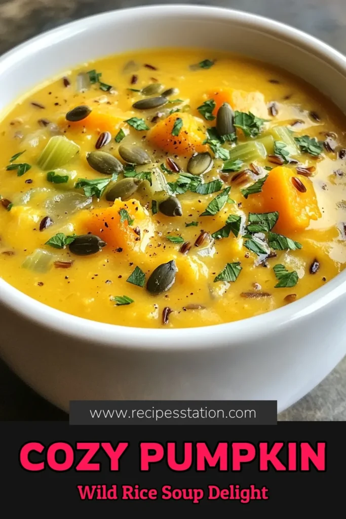 Warm up this season with a delicious and nourishing Pumpkin Wild Rice Soup that&rsquo;s perfect for fall! This creamy pumpkin soup recipe blends rich flavors with healthy ingredients, making it an excellent option for a vegan pumpkin soup. Enjoy a hearty wild rice pumpkin stew that's both comforting and wholesome. Ready in under an hour, this healthy fall soup is a must-try! Save this recipe for a cozy night in! #PumpkinWildRiceSoup #VeganPumpkinSoup #HealthyFallSoup #CreamyPumpkinSoup