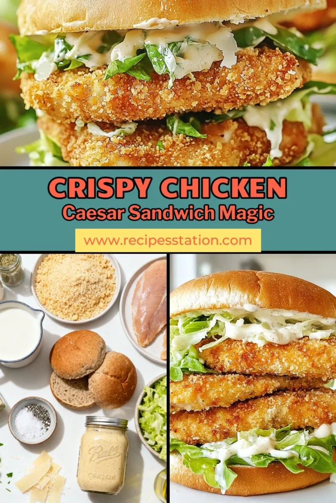 Indulge in a delicious Crispy Chicken Caesar Sandwich that&rsquo;s perfect for any meal! This easy chicken sandwich features tender, panko breaded chicken paired with homemade Caesar dressing for a burst of flavor. Perfect as a healthy lunch idea, this recipe is sure to impress. Dive into this Panko chicken recipe and enjoy a delightful twist on a classic favorite! Save this recipe for your next lunch! #ChickenCaesarSandwich #HealthyLunchIdeas #PankoChickenRecipe #EasyChickenSandwich