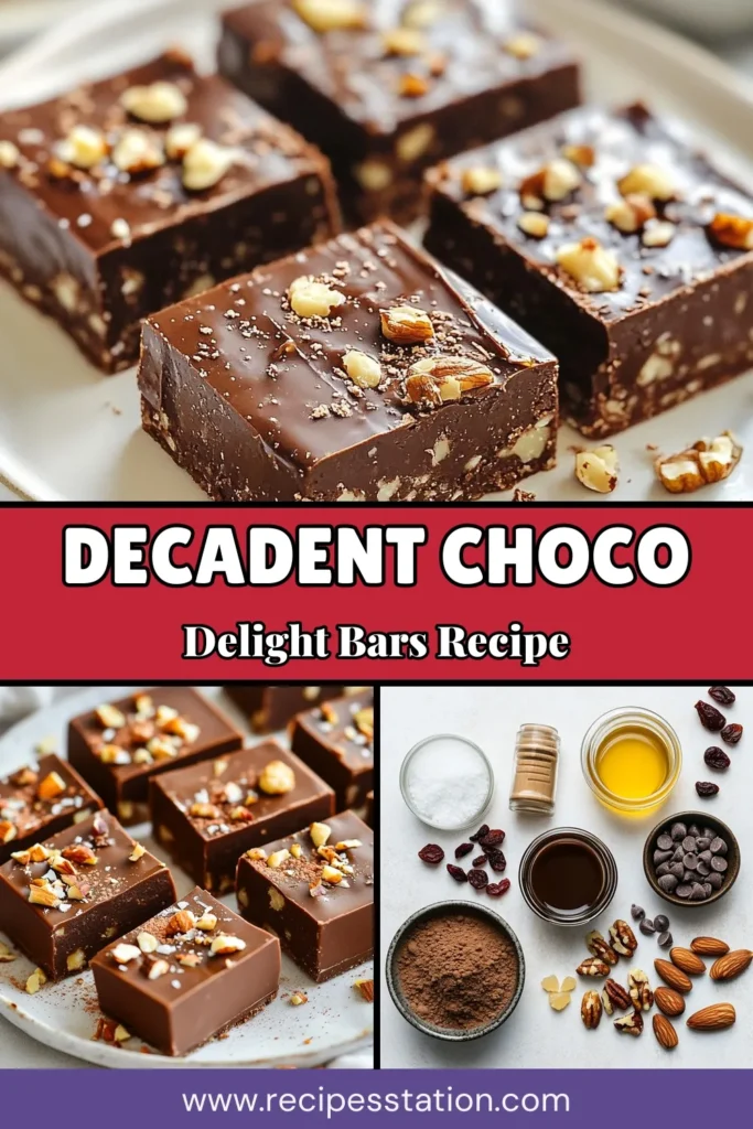 Indulge guilt-free with our Choco Delight Bars recipe! These healthy chocolate bars are a delightful no-bake chocolate snack perfect for any sweet tooth. Made with rich cocoa powder, coconut oil, and mixed nuts, these vegan chocolate bars are loaded with flavor and nutrients. Whether you're craving a dessert or a snack, these treats will satisfy. Try this easy recipe today and enjoy homemade bliss! Save it now! #ChocoDelightBars #HealthyChocolate #VeganSnacks #CocoaPowderDessert