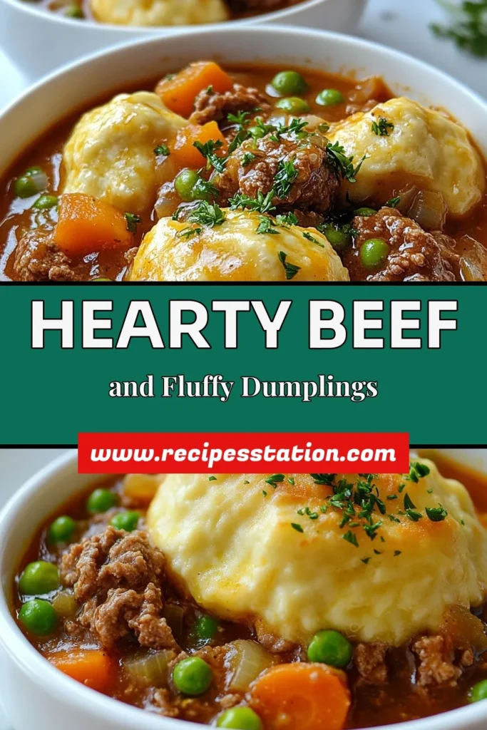 Discover a delightful savory minced beef recipe perfect for family dinners! This beef stew with dumplings features tender minced beef simmered with carrots and peas, topped with fluffy dumplings that are easy to make. Looking for minced beef dinner ideas? This easy beef dumplings dish is sure to impress. Save this recipe for a comforting meal your loved ones will crave! #BeefStew #Dumplings #ComfortFood #EasyDinnerIdeas