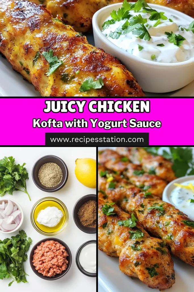 Discover the mouthwatering chicken kofta recipe that will elevate your dinner game! This juicy chicken kofta is crafted from ground chicken and perfectly paired with a creamy garlic yogurt sauce for a delightful Mediterranean twist. Perfect for healthy chicken recipes, this dish makes an impressive addition to your collection of ground chicken dishes. Don't miss out on making this flavorful meal! Try it tonight! #ChickenKofta #GarlicYogurt #HealthyRecipes #MediterraneanDish