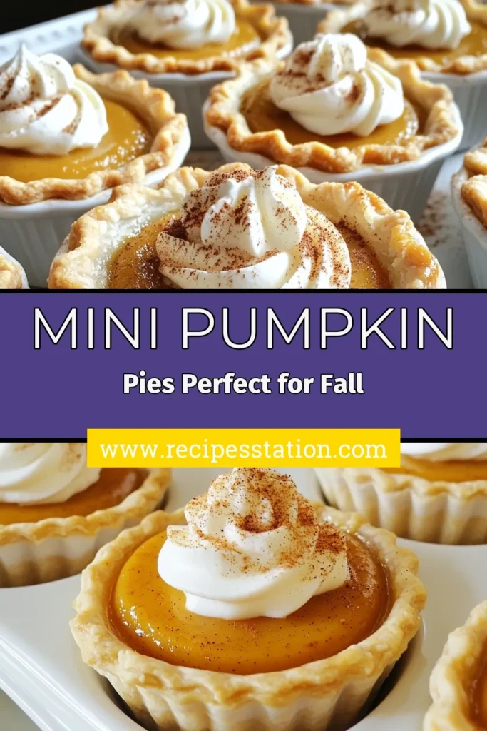Discover the joy of fall with this mini pumpkin pie recipe! These delightful mini pies for fall are perfect as bite-sized pumpkin desserts, bringing all the flavors of a classic pumpkin pie dessert in a fun, easy-to-eat format. With simple ingredients, these easy pumpkin treats will impress your guests and satisfy your sweet cravings. Save this recipe for your next gathering! #MiniPumpkinPies #FallBaking #PumpkinDesserts #EasyTreats