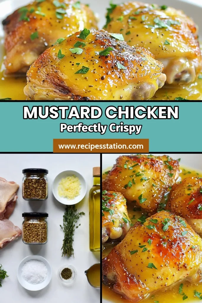 Discover a delicious French mustard chicken recipe that's perfect for an easy chicken dinner! This baked chicken thighs dish features Dijon mustard chicken marinated with garlic, honey, and thyme, resulting in savory chicken dishes your family will love. Simple to prep and irresistibly flavorful, this recipe makes for a satisfying meal. Try it tonight and elevate your dinner game! Save and share! #FrenchMustardChicken #DijonMustardChicken #EasyChickenDinner #SavoryChickenDishes