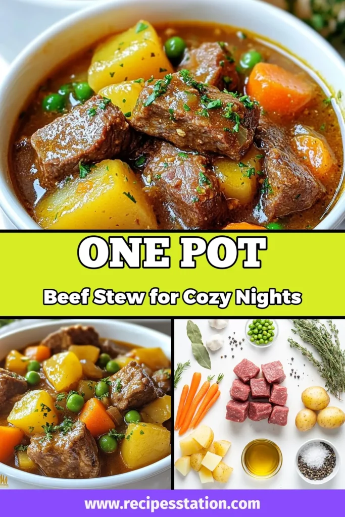 Discover the ultimate one-pot beef stew recipe that&rsquo;s perfect for cozy nights! This hearty beef stew features tender beef chuck, vibrant veggies, and a rich broth that brings family together. With minimal cleanup, this easy beef stew recipe is not only wholesome but also bursting with flavor. Try this comforting dish today and enjoy a delicious meal in just 2 hours! Save this wholesome beef chuck stew now! #BeefStewRecipe #OnePotBeefStew #HeartyBeefStew #EasyBeefStewRecipe