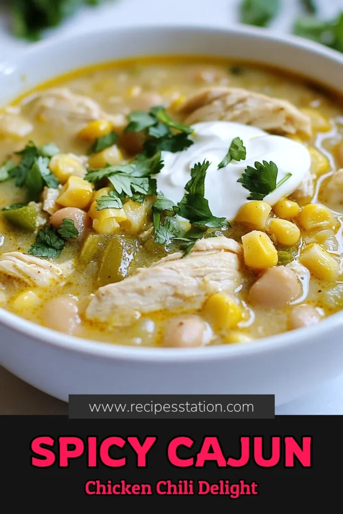 Warm up your kitchen with this delicious Cajun chicken chili! This easy white chicken chili recipe combines tender chicken, hearty cannellini beans, and a perfect kick of spice, making it a healthy chicken chili option for any occasion. Perfect for busy weeknights, this spicy chicken chili is sure to impress. Try it today and enjoy a cozy bowl of flavor! Save this recipe for later! #CajunChickenChili #WhiteChickenChili #SpicyChickenChili #EasyChiliRecipe