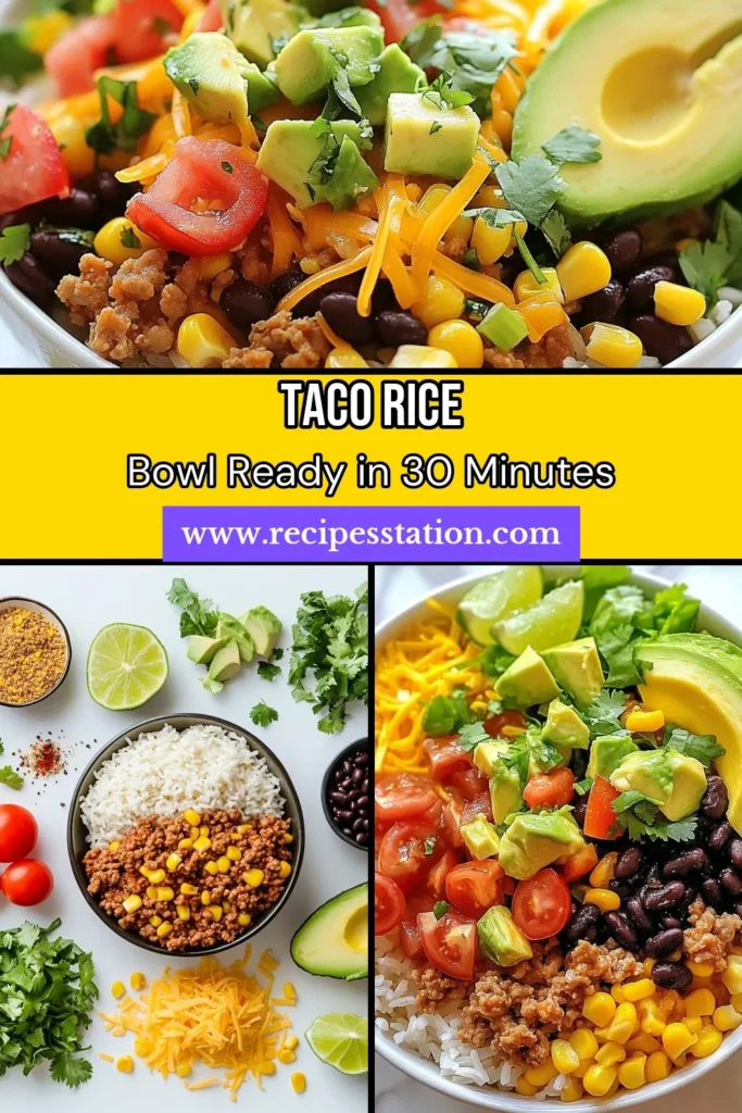 Looking for a delicious and healthy meal? Try our Easy Taco Rice Bowl! This Fiesta Taco Rice Bowl features flavorful ground turkey, nutritious black beans, and vibrant veggies for a satisfying dinner. It's the perfect Easy Taco Rice Recipe for any night of the week. Enjoy this Mexican Rice Bowl topped with fresh avocado and cilantro in just 30 minutes! Save this Healthy Taco Bowl Recipe for your next meal! #TacoRiceBowl #HealthyEating #EasyRecipes #MexicanFood