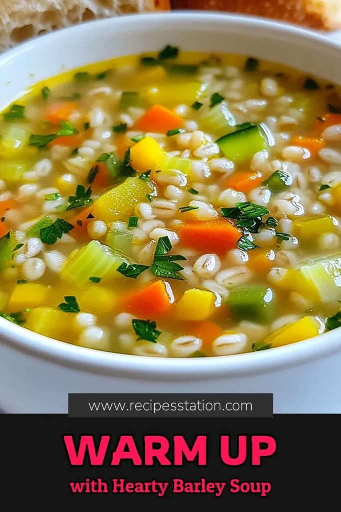Warm up with this delightful vegetarian barley soup that's not only hearty but also packed with nutritious veggies! This healthy barley recipe combines pearl barley, fresh vegetables, and rich flavors to create the perfect vegan soup. Ideal for chilly days, it's a great way to enjoy low-calorie comfort food. Discover how to make this easy pearl barley soup and transform your mealtime. Try it now and save for later! #VegetarianBarleySoup #HeartyVegetableSoup #VeganSoupRecipes #HealthyBarleyRecipes