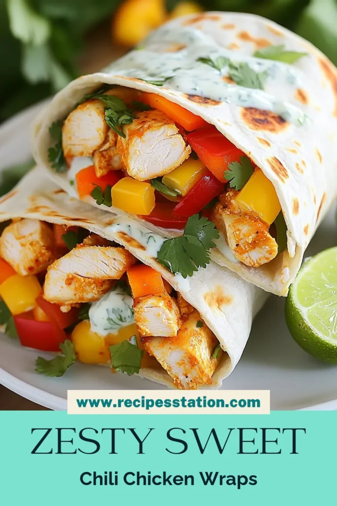 Enjoy these delicious Sweet Chili Chicken Wraps, the perfect Chicken Wrap Recipe for a quick meal. Packed with flavor and nutrition, these Easy Chicken Wraps combine marinated chicken, vibrant veggies, and a tangy yogurt sauce for a healthy dinner option. Wrap them up in warm tortilla chicken wraps for a satisfying meal. Ready to make your own? Dive into this easy recipe and save for later! #SweetChiliChickenWraps #ChickenWrapRecipe #HealthyDinnerWraps #EasyChickenWraps