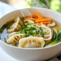 To make Japanese gyoza soup, gather these simple ingredients: - 20 gyoza (store-bought or homemade) - 4 cups chicken or vegetable broth - 1 cup shiitake mushrooms, sliced - 1 cup bok choy, chopped - 1 small carrot, julienned - 1 small piece of ginger, peeled and grated - 2 cloves of garlic, minced - 2 green onions, chopped - 2 tablespoons soy sauce - 1 tablespoon sesame oil - Salt and pepper to taste - Fresh cilantro, for garnish You can swap ingredients based on what you have. Use any dumplings if gyoza is not available. For broth, vegetable broth works well if you want a meat-free option. If you can't find shiitake mushrooms, any type of mushroom will do. Bok choy can be replaced with spinach or kale. Use any fresh herbs if you don&rsquo;t have cilantro. Start with fresh veggies for the best taste. Wash the bok choy and chop it into bite-sized pieces. Peel and julienne the carrot. For ginger, peel it and grate it finely. Finally, mince the garlic cloves. Fresh ingredients give the soup a bright flavor. This makes your gyoza soup not just warm but also very tasty. {{ingredient_image_2}} Start by heating the sesame oil in a large pot over medium heat. When the oil shimmers, add the minced garlic and grated ginger. Saut&eacute; for about 1 minute. Stir often until you smell the delightful aroma. This step builds a strong flavor base for the soup. Next, add the sliced shiitake mushrooms to the pot. Cook them for 2-3 minutes, stirring frequently. Watch as they soften and release their juices. This adds a rich, earthy taste to your soup. Now, pour in 4 cups of chicken or vegetable broth. Bring the mixture to a gentle simmer. This step is important to blend all the flavors. Let it cook for a few minutes so the broth absorbs the taste of the aromatics and mushrooms. Stir in 2 tablespoons of soy sauce. Then add the julienned carrot and chopped bok choy. Cook for about 5 minutes. The vegetables should be tender yet vibrant. Gently add the 20 gyoza to the soup. If using frozen gyoza, check the package for cooking time. Typically, it takes 5-7 minutes for them to heat through and float. Taste your soup and add salt and pepper as needed. Once everything is cooked perfectly, ladle the steaming soup into bowls. Garnish each bowl with chopped green onions and fresh cilantro. This adds a burst of flavor and color to your dish. Enjoy your warm and cozy bowl of gyoza soup! To make perfect gyoza, use fresh ingredients. Choose high-quality wrappers. If you can, make your own dough for the wrappers. It gives a nice chewy texture. When filling, don&rsquo;t overstuff. A small amount of filling helps them seal well. Pinch the edges tightly. This keeps the filling inside when cooking. One common mistake is cooking gyoza too fast. Cook them on medium heat to let them brown nicely. If the heat is too high, they burn. When adding gyoza to the soup, don&rsquo;t stir too much. This prevents them from breaking apart. Also, avoid overcooking the vegetables. They should be bright and tender. Serve gyoza soup in deep bowls for a cozy look. Garnish each bowl with green onions and cilantro. You can also add a slice of lime for a fresh touch. If you have chili oil, offer it on the side. It adds a nice kick for those who like spice. Guests can customize their bowls with more herbs if they choose. Pro Tips Use Fresh Ingredients: Fresh vegetables and herbs enhance the flavors of your soup, making it more aromatic and delicious. Customize Your Gyoza: Experiment with different fillings for your gyoza, such as pork, shrimp, or vegetables, to tailor the soup to your taste. Adjust Broth Seasoning: Taste your broth before adding gyoza; you may want to increase the soy sauce or add a splash of rice vinegar for extra depth. Garnish Creatively: Adding sesame seeds or a drizzle of chili oil can elevate the presentation and add an extra layer of flavor to your soup. {{image_4}} You can easily make a vegetarian version of gyoza soup. Just swap the chicken broth for vegetable broth. Use plant-based gyoza or make your own with tofu and vegetables. Shiitake mushrooms add a rich flavor. You can also add other veggies like bell peppers or zucchini. If you like heat, add chili oil or fresh chili peppers to your soup. This gives your dish a nice kick. You can also toss in red pepper flakes while cooking. For an extra burst of spice, consider a dash of sriracha or gochujang. Adjust the heat to suit your taste. Change up the broth for fun flavors. Miso broth adds a savory depth. Coconut milk creates a creamy and tropical touch. If you want a lighter soup, use dashi, a Japanese broth made from sea kelp. Each broth option gives a unique twist to your gyoza soup. Try different combinations to discover your favorite! You can store leftover gyoza soup in the fridge. Use an airtight container to keep it fresh. It stays good for up to three days. Make sure it cools down before sealing the container. This helps prevent condensation. If you want to save it longer, freeze the soup. Pour it into freezer-safe bags or containers. It lasts for up to three months in the freezer. Just remember to leave room for expansion as it freezes. When ready to eat, thaw the soup in the fridge overnight. For quick reheating, use the microwave or stovetop. Stir it well to heat evenly. If it seems thick, add a little broth or water to loosen it up. Enjoy your warm and cozy meal! Yes, you can use frozen gyoza in this soup. Frozen gyoza are easy to find and save time. Just check the package for cooking times. Usually, they take about 5-7 minutes to cook in the soup. This makes it quick and easy to enjoy a warm bowl. Chicken broth or vegetable broth works best for gyoza soup. Chicken broth adds a rich flavor, while vegetable broth keeps it light. Both options complement the other ingredients well. If you want a deeper taste, consider adding a splash of soy sauce to either broth. To make gyoza soup gluten-free, use gluten-free gyoza wrappers. Many brands offer these alternatives. Also, choose gluten-free soy sauce, often labeled as tamari. This way, you can enjoy the same great taste without any gluten. Gyoza soup pairs well with several traditional sides. You might enjoy rice or a simple salad. Pickled vegetables also add a nice crunch. For a spicy kick, serve with chili oil or hot sauce. These options enhance the soup's flavors and make your meal complete. This blog post shared how to create a delicious gyoza soup. We looked at key ingredients and easy substitutions. You learned step-by-step how to cook, from saut&eacute;ing to simmering. I gave tips to help you avoid common mistakes and showed you fun variations. Plus, we talked about storing leftovers and answered your top FAQs. Enjoy making this warm bowl of comfort. You now have the tools to impress!