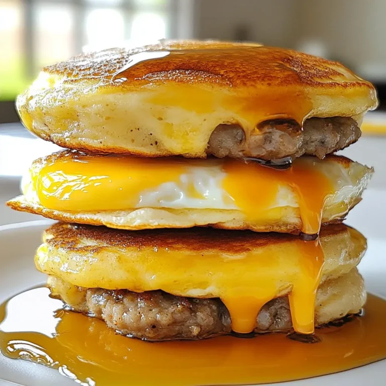 To make Homemade McGriddle Muffins, gather these ingredients: - 2 cups all-purpose flour - 2 tablespoons baking powder - 1 tablespoon granulated sugar - 1/2 teaspoon salt - 1 cup milk (preferably whole or 2%) - 2 large eggs, room temperature - 1/4 cup unsalted butter, melted - 1/4 cup pure maple syrup - 1 cup cooked breakfast sausage, crumbled - 1 cup sharp cheddar cheese, shredded - 4 large eggs (for the egg patties) - Additional maple syrup for drizzling (optional) Choosing fresh ingredients makes a big difference in flavor. Here are some tips: - Flour: Check the expiration date. Fresh flour has a light scent. - Baking Powder: Test it by adding a bit to water. If it fizzes, it’s good. - Milk: Look for cold, unbroken seals. Whole milk offers creaminess. - Eggs: Use large eggs at room temperature for best results. - Butter: Choose unsalted for better control over your dish's salt. - Sausage: Go for high-quality, fully cooked sausage for rich flavor. - Cheese: Sharp cheddar adds great taste. Shred it fresh for best melt. Understanding the nutrition helps you enjoy these muffins fully. Here’s a basic breakdown per muffin: - Calories: About 300 - Protein: 12g - Fat: 18g - Carbohydrates: 24g - Fiber: 1g - Sugar: 4g These muffins offer a hearty start to your day. With protein from eggs and sausage, they keep you full longer. Enjoy them fresh and warm! {{ingredient_image_2}} To start, gather your ingredients. You need flour, baking powder, sugar, salt, milk, eggs, butter, maple syrup, sausage, and cheese. Here’s how to make the batter: 1. In a large bowl, combine 2 cups of all-purpose flour, 2 tablespoons of baking powder, 1 tablespoon of granulated sugar, and 1/2 teaspoon of salt. Mix well. 2. In another bowl, whisk together 1 cup of milk, 1/4 cup of melted butter, 1/4 cup of maple syrup, and 2 large eggs until smooth. 3. Pour the wet mix into the dry ingredients. Stir gently with a spatula until just mixed. Avoid overmixing to keep the muffins fluffy. 4. Fold in 1 cup of crumbled breakfast sausage and 1 cup of shredded sharp cheddar cheese. Now it’s time to cook the muffins! 1. Preheat a non-stick griddle or skillet over medium heat. Lightly grease it with cooking spray or butter. 2. Use a measuring cup to scoop about 1/4 cup of the batter onto the griddle for each muffin. 3. Cook for 3-4 minutes. Look for bubbles forming on the surface. 4. Flip each muffin carefully. Cook for another 2-3 minutes until golden brown on both sides. Keep them warm on a plate covered with a towel. Next, we’ll make the egg patties. 1. Lightly grease a ring mold and place it on the griddle. 2. Crack an egg into the mold. Cook for 2-3 minutes. The whites should be set, and the yolk should be cooked to your liking. Season with salt and pepper. 3. To assemble, place one pancake on a plate. Add a cooked egg patty on top, then place another pancake over it. Drizzle with extra maple syrup if you like. 4. Repeat until all muffins are assembled. Serve warm and enjoy your tasty breakfast treat. To make fluffy muffins, avoid overmixing the batter. Mix until just combined. You want to see a few lumps. This keeps the muffins light and airy. Another tip is to use room temperature eggs and milk. They blend better and help the batter rise well. Also, sift your dry ingredients. This adds air, making your muffins fluffier. One common mistake is using cold ingredients. Cold eggs and milk can lead to dense muffins. Always let them come to room temperature first. Another error is cooking at too high a heat. This can burn the outside while leaving the inside raw. Stick to medium heat for even cooking. Lastly, don’t skip the resting time. Let the batter sit for a few minutes before cooking. This helps the flavors blend nicely. When cooking on a griddle, always preheat it first. This ensures even cooking and nice browning. Use a non-stick spray or a little butter to prevent sticking. Pour the batter in small rounds, about 1/4 cup each. Keep some space between them. Watch for bubbles; that’s your sign to flip. Cook them until golden brown on both sides. This gives you that perfect McGriddle texture. Pro Tips Use Room Temperature Ingredients: Ensuring your eggs and milk are at room temperature will help the batter mix more easily, leading to fluffier muffins. Don’t Overmix the Batter: Stir the batter just until combined. Overmixing can result in dense muffins instead of light and fluffy ones. Customize Your Fillings: Feel free to experiment with other ingredients like diced bell peppers, onions, or different types of cheese for a personal touch. Keep Muffins Warm: After cooking, keep the muffins warm under a towel or in a low oven to ensure they stay fluffy and delicious while you finish cooking the rest. {{image_4}} You can easily change the flavor of your McGriddle muffins. For a vegetarian option, skip the sausage and use sautéed veggies like bell peppers or spinach. If you want a meaty twist, try using bacon or ham. You can also mix in different cheeses. Pepper jack gives a nice kick, while cream cheese adds creaminess. Don’t have all the ingredients? No problem! You can use almond milk or oat milk instead of regular milk. If you need a gluten-free option, swap the all-purpose flour with a 1:1 gluten-free blend. For a sweet touch, honey or agave syrup can replace maple syrup. Always adjust the amount to taste. Serve your muffins with a side of fresh fruit for a bright plate. A dollop of yogurt adds creaminess and tang. You can also stack them with extra toppings like avocado slices or hot sauce for a kick. For a fun twist, turn them into a breakfast sandwich with a slice of cheese and a few crispy bacon strips. Enjoy your tasty creation! To keep your leftover muffins fresh, store them in an airtight container. This helps prevent them from drying out. You can also wrap each muffin in plastic wrap before placing them in the container. If stored this way, they can last for up to three days at room temperature. For longer storage, consider refrigerating them, which keeps them good for about a week. When you are ready to enjoy your muffins again, reheating is key. You can use a microwave for quick results. Place one muffin on a microwave-safe plate and heat it for about 15-20 seconds. If you prefer a crispy texture, use a toaster oven. Heat the muffin at 350°F for 5-7 minutes. This will bring back that fresh, warm taste. Freezing muffins is a great way to save them for later. Place the cooled muffins in a freezer-safe bag or container. Make sure to remove as much air as possible to prevent freezer burn. They can last in the freezer for up to three months. When you are ready to eat, thaw the muffins overnight in the fridge or at room temperature for a few hours. You can also reheat them directly from the freezer; just add a minute or two to your microwave or oven time. Yes, you can make these muffins without eggs. You can use applesauce or mashed bananas as a substitute. Each egg can be replaced with 1/4 cup of applesauce or 1/4 of a mashed banana. This keeps the muffins moist and adds a hint of sweetness. You might need to adjust the liquid in the recipe. Start with less milk and increase as needed. To make these muffins healthier, try these tips: - Use whole wheat flour instead of all-purpose flour. This adds fiber and nutrients. - Replace butter with unsweetened applesauce. This cuts down on fat and calories. - Choose turkey sausage or a plant-based option. This lowers the fat content. - Reduce the amount of maple syrup. You can use honey or agave syrup instead. These changes keep the taste while making the muffins better for you. McGriddle Muffins taste great with many sauces and toppings. Here are some ideas: - Drizzle extra maple syrup on top for sweetness. - Add hot sauce for a spicy kick. - Use a dollop of salsa for a fresh twist. - Serve with avocado slices for creaminess. - Try a dollop of Greek yogurt for a tangy flavor. These options add more flavor and fun to your breakfast treats. This blog post explored making delicious McGriddle Muffins. We covered ingredient selection, cooking steps, and helpful tips. I shared ways to create fluffy muffins and offered delicious variations. Proper storage keeps your muffins fresh for days. Lastly, I answered common questions to guide your cooking. Now you have everything you need to enjoy making these tasty treats. Embrace your creativity and make this recipe your own!