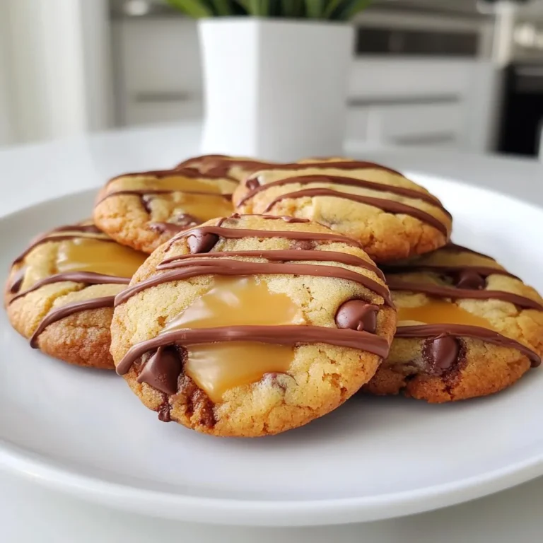 - 1 cup unsalted butter - 1 cup packed brown sugar - 1/2 cup granulated sugar - 2 large eggs - 1 teaspoon pure vanilla extract - 3 cups all-purpose flour - 1 teaspoon baking soda - 1/2 teaspoon fine sea salt - 1 cup caramel sauce - 1 cup chocolate chips - 1/2 cup crushed shortbread cookies These ingredients make the heart of Twix cookies. Let’s dive deeper into why each one matters. Unsalted butter gives the cookies a rich and creamy base. It adds flavor and helps create a tender texture. Softening it first helps it mix better with sugars. Brown sugar and granulated sugar work together for sweetness. Brown sugar adds moisture and a hint of caramel flavor. Granulated sugar helps the cookies spread out while baking. Eggs add moisture and act as a binder. They help the cookies rise and hold their shape. The vanilla extract gives a warm, sweet aroma that makes each bite special. All-purpose flour is the main building block. It gives the cookies structure. Baking soda helps them rise while baking. Sea salt balances the sweetness and enhances flavors. Caramel sauce is the star of the show. It adds gooey richness that reminds you of a Twix bar. You can use store-bought or homemade for convenience. Chocolate chips bring that classic chocolatey taste. You can choose between milk or dark chocolate based on your preference. Finally, crushed shortbread cookies add a perfect crunch. They mimic the cookie layer in a Twix bar and give each bite a fun texture. With these ingredients, you're set to create a treat that will satisfy any sweet tooth! {{ingredient_image_2}} Preheat your oven to 350°F (175°C). Line two baking sheets with parchment paper. This helps the cookies not stick and makes cleanup easy. In a large mixing bowl, use an electric mixer to beat 1 cup of softened butter, 1 cup of packed brown sugar, and 1/2 cup of granulated sugar together. Mix for about 3-5 minutes until the mixture is light and fluffy. This step adds air to the cookies. Add 2 large eggs, one at a time. Blend well after each egg. Then pour in 1 teaspoon of pure vanilla extract. Mix until everything is smooth and well combined. In a separate bowl, whisk together 3 cups of all-purpose flour, 1 teaspoon of baking soda, and 1/2 teaspoon of fine sea salt. This ensures the leavening agent is evenly mixed. Gradually add the dry mixture to the wet mixture. Use a spatula or a wooden spoon to mix gently. Be careful not to overmix. This keeps the cookies tender and soft. Fold in 1 cup of chocolate chips and 1/2 cup of crushed shortbread cookies. Make sure they are evenly distributed throughout the dough for that delightful Twix crunch. Use a cookie scoop or your hands to form dough balls. Place them on the prepared sheets about 2 inches apart. This gives them space to spread. Before baking, use your thumb to press into the center of each dough ball. This creates a small indent for the caramel. Spoon 1 cup of caramel sauce into each indentation. Bake the cookies for 12-15 minutes. They should be golden brown at the edges. The centers will be soft. Once baked, let them cool on the sheets for 5 minutes. Then transfer the cookies to wire racks to cool completely. This allows any extra caramel to set and firm up. If you want an extra treat, melt some chocolate. Drizzle it over the cooled cookies for a beautiful touch. This step makes your cookies look even more tempting! To make sure your Twix cookies are tender, avoid overmixing. Once you add the dry ingredients, mix until just combined. This keeps the cookies soft. Also, remember to cream the butter and sugars until fluffy. This step adds air and lightness to your cookies. You can swap some ingredients if needed. For a dairy-free option, use plant-based butter. If you lack brown sugar, use more granulated sugar; just add a bit of molasses for flavor. Instead of chocolate chips, you can chop up your favorite chocolate bars. This way, you can customize your cookies. Use store-bought caramel sauce for ease, but homemade is even better. If making your own, ensure it’s not too thick. It should flow easily into the cookie's center. If the caramel is too thick, warm it gently. This will help it fill the indentation well. For uniform cookies, use a cookie scoop. This ensures each cookie is the same size, which helps them bake evenly. Make sure to space the dough balls about 2 inches apart on the baking sheet. This prevents them from sticking together while baking. When they cool, they will hold their shape beautifully. Pro Tips Chill the Dough: If you have time, chill the cookie dough for about 30 minutes before baking. This helps the cookies maintain their shape and results in a thicker, chewier texture. Use Quality Chocolate: The chocolate chips are a major flavor component in these cookies. Opt for high-quality chocolate for a richer taste. Customize Your Fillings: Feel free to experiment with different types of caramel or add components like nuts or toffee bits to the dough for extra texture and flavor. Store Properly: To keep your cookies fresh, store them in an airtight container at room temperature. You can also freeze them for longer storage; just thaw before enjoying! {{image_4}} You can choose between milk and dark chocolate for your Twix cookies. Milk chocolate gives a sweet, creamy flavor. Dark chocolate adds a rich, bold taste. You can mix both for a unique twist. Each choice changes the cookie's overall flavor, so pick what you love best. Feel free to add nuts or other mix-ins to your cookies. Chopped pecans or walnuts work well. You can also use toffee bits for extra crunch and sweetness. These add flavors and textures that make each bite exciting. Get creative and mix it up! Making mini Twix cookies is easy and fun. Simply scoop out smaller portions of dough. Bake them for a shorter time, about 8-10 minutes. These bite-sized treats are perfect for sharing or snacking. Kids love them, and they are cute on any dessert table. You can make these cookies gluten-free. Substitute regular flour with a gluten-free blend. Make sure it contains xanthan gum for the right texture. The cookies will still taste amazing and be soft and chewy. Everyone can enjoy them, no matter their dietary needs. To keep your Twix cookies fresh, store them in an airtight container. This will help them stay soft and chewy. You can keep them at room temperature for up to one week. If you want to keep them longer, consider refrigerating them. Just make sure they are sealed well to avoid drying out. Freezing cookies is a great way to save some for later. First, let the cookies cool completely. Then, place them in a single layer on a baking sheet. Freeze them for about an hour. Once they are firm, transfer them to a freezer bag or container. Be sure to label it with the date. These cookies can last up to three months in the freezer. To enjoy your cookies warm, you can reheat them easily. Preheat your oven to 350°F (175°C). Place the cookies on a baking sheet. Heat them for about 5-7 minutes. This will make them soft and tasty again. You can also use the microwave. Just heat them for about 10-15 seconds. Enjoy the gooey caramel and chocolate! For the best Twix cookies, I recommend using a thick caramel sauce. You can use store-bought brands like Ghirardelli or Smucker's. If you want to make your own, combine sugar and heavy cream over low heat. This creates a rich flavor that adds to the cookie's taste. To keep your Twix cookies fresh, place them in an airtight container. Store them at room temperature for up to a week. If you want to keep them longer, you can refrigerate them. Just make sure to let them come to room temperature before enjoying. Yes, you can prepare the dough a day before! Just wrap it tightly in plastic wrap and store it in the fridge. When you are ready to bake, let the dough sit at room temperature for about 30 minutes. This will make it easier to scoop and shape. If your dough feels too sticky, you can add a bit more flour. Start with a tablespoon at a time. Mix it in until the dough becomes more manageable. Just be careful not to add too much flour, as this can make your cookies tough. You now have a clear guide to making delicious cookies inspired by Twix. We covered all the ingredients, step-by-step instructions, and even tips for perfect cookies. Don’t forget to try the variations, like using dark chocolate or adding nuts. Proper storage will keep your cookies fresh for longer. Bake and enjoy these treats; they will impress everyone. Your baking skills will shine bright with this recipe. Happy baking!