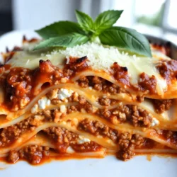 - 12 lasagna noodles - 1 pound ground beef - 1 pound Italian sausage, casing removed - 1 onion, finely chopped - 3 cloves garlic, minced - 2 jars (24 oz each) marinara sauce - 15 oz ricotta cheese - 1 large egg - 2 cups shredded mozzarella cheese - 1 cup grated Parmesan cheese - 1 teaspoon dried oregano - 1 teaspoon dried basil - Salt and pepper, to taste - Fresh basil leaves, for garnish Using high-quality ingredients makes a big difference. The ground beef and Italian sausage bring rich flavor. Fresh garlic and onion add aroma and depth to your sauce. Marinara sauce is key for that classic taste. Opt for whole-milk ricotta for creaminess in each layer. Don&rsquo;t skimp on mozzarella and Parmesan; they give the dish its cheesy goodness. Fresh basil leaves for garnish add a burst of color and flavor. You can easily adjust this recipe to fit your needs. For a vegetarian option, swap the meats for veggies like mushrooms or spinach. Use lentils for protein. If you are dairy-free, try cashew cheese or tofu. Gluten-free noodles work well instead of regular lasagna noodles. Always check labels to ensure your substitutes fit your dietary needs. {{ingredient_image_2}} Start by boiling a large pot of salted water. Once it bubbles, add the lasagna noodles. Cook them for about 8-10 minutes until they are al dente. Be careful not to overcook them! Drain the noodles and lay them flat on a clean kitchen towel. This step keeps them from sticking together. While the noodles cook, heat a large skillet over medium heat. Add the ground beef and Italian sausage, breaking them apart as they cook. Cook until they are browned and fully done. Drain any fat that collects in the skillet. Next, add the finely chopped onion and garlic to the meat. Saut&eacute; them for about 3-4 minutes until the onion becomes soft and clear. Pour in the marinara sauce and stir well. Let this sauce simmer for about 10 minutes. Season it with salt, pepper, oregano, and basil to taste. Grab a 9x13-inch baking dish and start with a thin layer of meat sauce at the bottom. Place 4 lasagna noodles on top, making sure to leave space between them. Spoon half of the ricotta mixture over the noodles. Spread it evenly with a fork. Then sprinkle one-third of the mozzarella cheese on top. Repeat this layering: add more meat sauce, 4 more noodles, the rest of the ricotta, and another one-third of mozzarella. For the final layer, place the last noodles on top and cover them with the remaining meat sauce. Finish by adding the rest of the mozzarella and all of the Parmesan cheese. Cover the dish tightly with aluminum foil and bake it in the preheated oven for 25 minutes. After that, remove the foil and bake for another 15-20 minutes until the cheese is bubbly and golden. Let it cool for 10 minutes before slicing. Enjoy your delicious lasagna! To make your lasagna perfect, pay close attention to the layers. Use enough sauce to keep it moist. If the noodles are too dry, the dish can become hard to eat. Always boil the noodles until they are al dente. This helps them hold their shape in the layers. Use quality cheeses for the best flavor. I recommend whole-milk ricotta and fresh mozzarella. These add creaminess and richness. Don't forget to season every layer. A pinch of salt and pepper in the ricotta and sauce makes a big difference. For a beautiful presentation, slice the lasagna with a sharp knife after it cools. This helps keep the layers neat. Serve each slice on a warm plate with a drizzle of marinara sauce. A sprinkle of extra Parmesan cheese adds a lovely touch. Garnish with fresh basil leaves for color and flavor. Consider serving a simple green salad on the side. This adds freshness to the meal. To make this lasagna, you need some key tools. A large pot for boiling noodles is essential. Use a big skillet for cooking the meat and sauce. A 9x13-inch baking dish is perfect for layering. A sharp knife helps cut the lasagna and a spatula is great for serving. An aluminum foil cover is key for the baking process. These tools make the cooking and serving easier. Pro Tips Perfect Noodle Texture: Ensure the lasagna noodles are cooked al dente. They will continue to cook while baking, preventing a mushy texture. Layering Technique: When layering, ensure that you spread each layer evenly to achieve balanced flavors and a consistent texture throughout the lasagna. Cheese Variations: Feel free to mix different types of cheese, such as provolone or fontina, for a unique twist on the classic flavor profile. Resting Time: Allow the lasagna to rest for at least 10 minutes before cutting it. This helps the layers set and makes for cleaner slices. {{image_4}} You can make a tasty vegetarian version of this lasagna. Swap the meat for veggies. Try using zucchini, bell peppers, and mushrooms. These will add great flavor and texture. You can also use lentils or chickpeas for protein. Add extra marinara sauce to keep it moist. This version is just as hearty and filling! For a gluten-free version, use gluten-free lasagna noodles. There are many good brands available now. Substitute regular cheese with lactose-free options if needed. You can also make your own noodles using almond flour or zucchini slices. This way, you can enjoy the lasagna without gluten. Get creative by adding unique ingredients. Spinach is a great addition for extra nutrition. Just saut&eacute; it lightly before layering. Mushrooms add a rich, earthy flavor. You can even mix in ricotta cheese with herbs for a twist. Consider adding pesto to the sauce for an exciting flavor change. These twists keep the dish fun and fresh! After enjoying your delicious lasagna, let it cool down. This helps keep the taste fresh. Cover the leftovers with plastic wrap or aluminum foil. You can also use an airtight container. Store it in the fridge. It lasts about 3 to 5 days. If you want to save it longer, freezing is a great option. To freeze lasagna, allow it to cool completely first. Cut it into portions for easy thawing. Wrap each piece in plastic wrap. Then, place the wrapped pieces in a freezer bag. This way, it stays fresh for up to 3 months. When ready to eat, thaw in the fridge overnight. Reheat it in the oven at 350&deg;F (175&deg;C). Cover it with foil to keep it moist. Bake until heated through, about 25 minutes. Choose containers that seal tightly. Glass or plastic containers work well. They keep your lasagna fresh and make it easy to see what's inside. If using freezer bags, make sure to squeeze out as much air as possible. This helps prevent freezer burn. Always label your containers with the date. This way, you know how long they have been stored. Yes, you can make Million Dollar Italian Lasagna ahead of time. Prepare the lasagna up to the baking step. Cover it tightly with foil and store it in the fridge for a day. You can also freeze it. Just wrap it well and place it in the freezer. When you are ready to bake it, thaw it overnight in the fridge. Then, bake as usual. To check if your lasagna is done, look for golden, bubbly cheese on top. Insert a knife in the center. If it goes in easily and feels hot, it&rsquo;s ready. Also, the edges should be slightly crisp. Let it cool for about ten minutes before slicing. This helps the layers set, making it easier to serve. Pair your lasagna with a fresh salad for a colorful meal. A simple green salad with vinaigrette works well. Garlic bread is another great choice. It complements the flavors and adds crunch. You might also like a side of steamed veggies. They add color and nutrients to your plate. For drinks, a nice red wine or sparkling water can enhance the meal. This blog post covered all you need to know about making Million Dollar Lasagna. We explored the key ingredients and how to substitute them for your diet. The step-by-step instructions ensured you can cook the perfect meal with ease. Plus, tips helped you nail the presentation. You also learned exciting variations to keep this dish fresh. Lastly, proper storage and reheating tips will keep your leftovers tasty. I hope you feel confident to create a delicious lasagna that impresses everyone!
