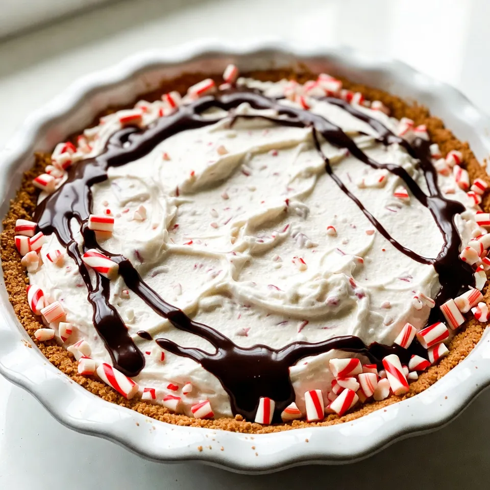 - 1 ½ cups crushed graham crackers - ½ cup unsalted butter, melted - 1 (8 oz) package cream cheese, softened at room temperature - ½ cup powdered sugar - 1 teaspoon vanilla extract - 1 cup heavy whipping cream - 1 cup crushed candy canes (reserve a little for garnish) - ¼ cup peppermint extract - 1 tablespoon chocolate syrup (for drizzling) To make the No-Bake Candy Cane Pie, you need a few simple ingredients. First, the crust uses crushed graham crackers and melted butter. This mix creates a sweet base. Next, the filling is all about rich flavors. Cream cheese adds creaminess, while powdered sugar brings sweetness. Vanilla extract lifts the taste, making it delightful. The heavy whipping cream gives the filling a light and fluffy texture. The star of the pie is crushed candy canes. They add a crunchy bite and a minty flavor. Reserve some for the topping! Finally, peppermint extract gives an extra burst of mint. A drizzle of chocolate syrup adds a fun finish. With these ingredients, you will make a pie that brings joy and holiday spirit to any gathering. {{ingredient_image_2}} - Combine 1 ½ cups of crushed graham crackers with ½ cup of melted unsalted butter. - Stir until the mixture looks like wet sand. - Press the mixture firmly into a 9-inch pie dish. - Chill the crust in the refrigerator for 15 minutes. - In a large bowl, beat 1 (8 oz) package of softened cream cheese until smooth. - Gradually add ½ cup of powdered sugar and 1 teaspoon of vanilla extract. - Mix until everything is well combined. - In another bowl, pour in 1 cup of heavy whipping cream. - Whip the cream on high speed until stiff peaks form. - Be careful not to over-whip it, or it will turn grainy. - Gently fold the whipped cream into the cream cheese mixture. - Add in 1 cup of crushed candy canes and ¼ cup of peppermint extract. - Pour the creamy filling into the chilled graham cracker crust. - Use a spatula to smooth the top for an even finish. - Cover the pie with plastic wrap and refrigerate for at least 4 hours. - For the best flavor, let it chill overnight. - Just before serving, drizzle 1 tablespoon of chocolate syrup over the pie. - Sprinkle reserved crushed candy canes on top for a festive touch. To avoid grainy cream, do not over-whip the heavy cream. Whip it until stiff peaks form. Keep an eye on it to prevent over-whipping. When mixing the whipped cream into the cream cheese, use a gentle folding technique. This keeps the filling light and fluffy. Insert the spatula at the bottom and fold it over the top. Repeat until combined, but do not stir vigorously. For an extra minty kick, add a bit of peppermint extract. Just a teaspoon can boost the flavor. You can also mix in chocolate flavors. A little cocoa powder or melted chocolate can create a rich twist. Feel free to experiment with other flavors too. Adding crushed cookies or nuts can make it unique. Serve each slice with a dollop of whipped cream on top. This adds a nice touch and makes it look pretty. A drizzle of chocolate syrup on each slice will make it even more inviting. For garnishing, sprinkle some of the reserved crushed candy canes on top. It adds color and a festive feel. You can also use fresh mint leaves or chocolate shavings for an elegant finish. Pro Tips Chill the Mixing Bowl: Before whipping the cream, chill your mixing bowl and beaters in the refrigerator for about 15 minutes. This helps the cream whip up faster and achieve better volume. Use Fresh Candy Canes: For the best flavor and texture, use fresh candy canes. Older candy canes may lose their crunch and flavor intensity. Mixing Technique: When folding the whipped cream into the cream cheese mixture, use a gentle motion to avoid deflating the whipped cream. This will keep your filling light and airy. Serving Temperature: For the best taste and texture, allow the pie to sit at room temperature for about 10-15 minutes before serving. This will make slicing easier and enhance the flavors. {{image_4}} You can switch up the crust for your No-Bake Candy Cane Pie. Instead of graham crackers, try an Oreo or chocolate cookie crust. This option adds a rich, chocolatey flavor. If you need a gluten-free choice, look for gluten-free graham crackers or chocolate cookies. Both options are tasty and easy to work with. Get creative with flavors! You can add different types of crushed candies. Try using crushed peppermint patties or butterscotch candies for a twist. You can also experiment with fruit flavors. Adding fruit liqueurs or purees can bring a fresh taste. Raspberry or strawberry flavors mix well with peppermint, creating a unique dessert. If you find the pie too sweet, you can reduce the powdered sugar. This change allows the peppermint flavor to shine. Using unsweetened whipped cream can also help balance the sweetness. This way, you get a light and refreshing dessert, perfect for any holiday table. To keep your No-Bake Candy Cane Pie fresh, place it in the fridge. Use an airtight container to prevent it from drying out. If you don't have a container, cover the pie with plastic wrap. This method helps maintain its flavor and creaminess. You can freeze this pie for later enjoyment. First, let it chill in the fridge for about 4 hours. Once set, wrap the pie tightly in plastic wrap. Then, place it in a freezer-safe container. This pie can stay fresh in the freezer for up to two months. When you're ready to eat it, move the pie to the fridge for a few hours to thaw. In the fridge, the No-Bake Candy Cane Pie stays fresh for about five days. Look for signs of spoilage like a changed smell or discoloration. If the whipped cream looks grainy or the filling seems watery, it’s time to toss it. Always trust your senses when it comes to food freshness. Yes, you can make this pie in advance. I suggest chilling it for at least 4 hours. For the best flavor and texture, let it chill overnight. This allows the filling to set properly and the flavors to meld. If you don't have graham crackers, you can use other options. Crushed Oreos make a great substitute. You can also try crushed vanilla wafers or any sweet cookie. Just make sure to mix them with melted butter. To adjust the recipe, reduce the ingredients proportionally. If you want to make half the pie, use half the ingredients. For example, use ¾ cup of crushed graham crackers and ¼ cup of unsalted butter. Adjust each ingredient similarly. While chilling overnight isn’t strictly necessary, it improves the pie. Longer chilling helps the filling set more firmly. It also enhances the flavor, making every bite taste even better. If you're in a hurry, 4 hours works too. Yes, you can use sugar substitutes. Opt for powdered erythritol or stevia in place of powdered sugar. Make sure to check the conversion ratios on the package, as some substitutes are sweeter than regular sugar. Adjust accordingly for the best taste. This pie is easy and fun to make. You combine graham crackers, cream cheese, and candy canes for a sweet treat. Follow the steps for a smooth texture and tasty flavors. Use the tips for garnish and storage to make it shine. Feel free to try different crusts and flavors too! I hope you enjoy making this pie as much as I do. It’s a festive delight for everyone!