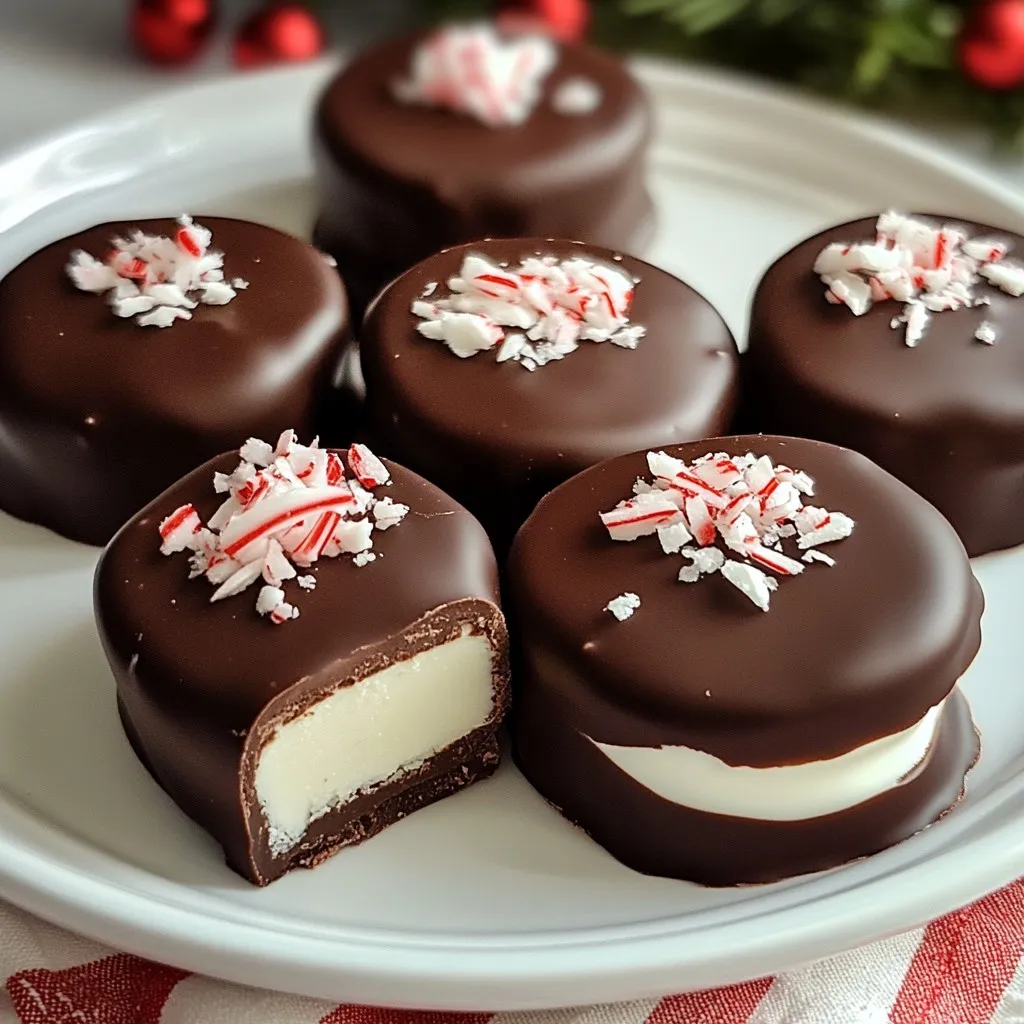 To make delicious homemade peppermint patties, you will need: - 2 cups powdered sugar - 2 tablespoons unsweetened cocoa powder - 1 tablespoon coconut oil, melted - 1 teaspoon peppermint extract - 1-2 tablespoons milk (as needed for dough consistency) - 1 cup dark chocolate chips (for coating) - 1 tablespoon coconut oil (to mix with chocolate chips) These key ingredients create a sweet and minty flavor that is hard to resist. The powdered sugar gives the patties their sweetness, while the cocoa powder adds a rich touch. Coconut oil helps bind everything together and gives a nice texture. You can add more flavor to your peppermint patties by using: - A pinch of sea salt to enhance sweetness - Crushed peppermint candies for a festive look - A drop of vanilla extract for extra depth These optional ingredients can elevate your patties. Sea salt balances the sweetness, while crushed peppermint candies add a fun crunch. To prepare these treats, gather the following tools: - Large mixing bowl - Rolling pin - Round cookie cutter or glass rim - Parchment paper - Microwave-safe bowl - Fork for dipping Having the right equipment makes the process smooth and easy. The mixing bowl is where all the magic starts, while parchment paper prevents sticking when you cut and chill your patties. {{ingredient_image_2}} To start, grab a large mixing bowl. Add 2 cups of powdered sugar and 2 tablespoons of cocoa powder. Mix these dry ingredients well. You want to make sure there are no lumps. Next, pour in 1 tablespoon of melted coconut oil and 1 teaspoon of peppermint extract. Stir until the mixture is smooth. Now, add milk one tablespoon at a time. Mix well after each spoonful. Keep adding milk until you have a soft dough. If it feels dry, add a little more milk and mix again. Once your dough is ready, place it on parchment paper. Use a rolling pin to roll it out to about 1/4 inch thick. Take a round cookie cutter or the rim of a glass and cut out circles. Carefully place each circle back on the parchment paper. Now, it's time to chill the patties. Put the parchment paper in the freezer for about 30 minutes. This will help them firm up nicely. While the patties chill, let’s prepare the chocolate coating. In a microwave-safe bowl, add 1 cup of dark chocolate chips and 1 tablespoon of coconut oil. Heat this mixture in the microwave. Do it in 30-second intervals, stirring each time. Keep heating until the chocolate is smooth. After 30 minutes, take the patties out of the freezer. Dip each one in the melted chocolate. Make sure they are fully coated. Use a fork to lift them out, letting excess chocolate drip off. Place them back on the parchment paper. Finally, chill the coated patties in the refrigerator for about 15 to 30 minutes until the chocolate sets. To make great peppermint patties, you need the right dough. Start by mixing the powdered sugar and cocoa well. This helps avoid lumps. Add melted coconut oil and peppermint extract next. Mix until smooth. Now, add milk carefully, one tablespoon at a time. Stir after each addition. You want a soft but firm dough. If it feels dry, just add a bit more milk. The dough should be easy to shape once done. Coating your patties in chocolate is key for a tasty finish. First, melt dark chocolate chips with coconut oil in the microwave. Do this in 30-second bursts, stirring in between. This ensures a smooth melt. Once the patties chill, dip each one fully into the melted chocolate. Use a fork to lift them out. Let the excess chocolate drip off before placing them back on parchment paper. This makes for a nice, even coat. Presentation adds charm to your peppermint patties. Arrange them on a festive platter for a beautiful display. To elevate the look, sprinkle crushed peppermint candies on top. You can also drizzle white chocolate over them for a delightful touch. These simple tricks make your treats perfect for any holiday or just a sweet snack. Pro Tips Chill Thoroughly: Ensure the patties are well-chilled before dipping them in chocolate; this helps maintain their shape and prevents melting during coating. Quality Chocolate: Use high-quality dark chocolate for coating, as it enhances the flavor and provides a nice sheen to your peppermint patties. Experiment with Flavors: Try adding a hint of vanilla extract or a splash of almond extract to the dough for a unique twist on the classic peppermint flavor. Store Properly: Keep the finished patties in an airtight container in the refrigerator to maintain their freshness and texture. {{image_4}} You can have fun with flavors in homemade peppermint patties. While peppermint is classic, you can try other extracts. Almond extract adds a nutty twist. Vanilla extract brings a warm, sweet note. For a fruity touch, consider orange or lemon extract. Mix and match to find your favorite flavor! Making your peppermint patties fit different diets is easy. To make them vegan, swap milk for almond or oat milk. Use dairy-free chocolate chips for coating. For a gluten-free option, ensure your powdered sugar and chocolate chips are certified gluten-free. These simple swaps keep everyone happy! Presentation can elevate your peppermint patties. Arrange them on a festive plate for a holiday treat. You can sprinkle crushed peppermint candies on top for color and crunch. Drizzling melted white chocolate adds a beautiful touch. Use mini cupcake liners for individual servings; they look cute and are easy to grab! You can store your homemade peppermint patties in an airtight container. Make sure to separate layers with parchment paper. This way, they won’t stick together. Place the container in a cool, dry place. If you live in a warm area, the fridge is a good option. Homemade peppermint patties last about two weeks at room temperature. If you keep them in the fridge, they can last up to a month. You can freeze them for longer storage. Wrap each patty in plastic wrap, then place them in a freezer-safe bag. They will stay fresh for about three months in the freezer. To keep your peppermint patties fresh, avoid exposing them to heat or moisture. Always use clean hands when handling them. If you want to serve them later, take out only what you need. This prevents the rest from warming up. Enjoy your tasty treats whenever you like! Yes, you can use white chocolate. It adds a creamy flavor. Just melt it the same way as dark chocolate. The process is simple. Use equal parts of white chocolate and coconut oil for a smooth coating. Homemade peppermint patties last about one week at room temperature. Store them in an airtight container to keep them fresh. If you want them to last longer, put them in the fridge. They can last up to three weeks when chilled. You can replace coconut oil with butter. This will change the flavor a bit, but they will still taste great. Make sure to melt the butter before mixing it in. If you want a dairy-free option, use vegetable oil instead. To wrap up, making homemade peppermint patties is fun and simple. You learned about key and optional ingredients, plus the right tools. The step-by-step guide helps you prepare, shape, and coat your treats. My tips ensure a perfect dough and great chocolate coating. You explored tasty variations and found out how to store them well. With the FAQs addressed, you now have all the knowledge to make delightful peppermint patties. Enjoy your delicious treats!