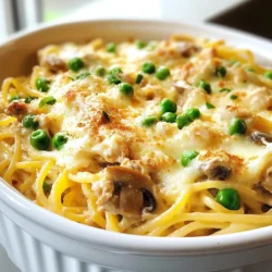 - 3 cups of cooked turkey - 8 ounces of spaghetti - 1 cup of fresh mushrooms - 1 cup of frozen peas - 1 medium onion - 2 cloves of garlic - 2 cups of chicken broth - 1 cup of sour cream - 1 teaspoon of dried thyme - &frac12; teaspoon of black pepper - &frac14; teaspoon of sea salt - &frac14; teaspoon of smoked paprika - 2 tablespoons of olive oil When making Easy Turkey Tetrazzini, you&rsquo;ll want fresh and tasty ingredients. The cooked turkey is the star. You can use leftover turkey or rotisserie turkey. Both work well and save time. Next, you need spaghetti. Choose uncooked spaghetti to create a nice texture. The mushrooms add flavor and a lovely bite. Fresh mushrooms are best, but canned ones can work in a pinch. Frozen peas are a great choice to add color and sweetness. They are easy to use and need no prep. Now, let's talk about the pantry staples. You need a medium onion and garlic for a strong base. These two ingredients build flavor in your dish. Chicken broth is key for moisture. It keeps everything creamy and rich. Sour cream adds that creamy texture we love in a casserole. For seasoning, dried thyme gives a nice herbal taste. Black pepper adds warmth, while sea salt enhances all flavors. Smoked paprika adds a touch of smokiness that makes your dish unique. Finally, olive oil is essential for saut&eacute;ing the veggies. It helps create that great base flavor, making each bite delicious. {{ingredient_image_2}} Preheat your oven to 375&deg;F (190&deg;C). This step is vital. A hot oven helps the dish cook evenly and brown nicely. To cook the spaghetti, fill a large pot with salted water. Bring it to a rolling boil. Add the uncooked spaghetti. Cook it according to the package instructions, usually about 8 to 10 minutes. Taste it near the end. It should be al dente, which means firm but not hard. Drain the spaghetti and set it aside. Make sure the noodles don&rsquo;t stick together. In a large skillet, heat two tablespoons of olive oil over medium heat. Add the finely chopped onion and minced garlic. Saut&eacute; them for about 3 to 4 minutes. Wait until they become soft and clear. Next, add the sliced mushrooms. Cook them for another 5 minutes. They should be browned and smell great. In a big mixing bowl, add the saut&eacute;ed vegetables, shredded turkey, frozen peas, and drained spaghetti. Pour in the chicken broth and sour cream. Sprinkle the dried thyme, black pepper, sea salt, and smoked paprika. Stir everything well. Mix until each piece is coated with the creamy sauce. This ensures every bite is full of flavor. Pour the mixture into a greased 9x13 inch baking dish. Use a spatula to spread it evenly across the dish. This helps it cook evenly. Now, generously sprinkle the shredded mozzarella cheese on top. This cheese will melt and create a lovely crust. Place the baking dish in the hot oven. Bake it for 25 to 30 minutes. You want the cheese to bubble and turn golden brown. Once done, take it out and let it sit for 5 to 10 minutes. This waiting time helps the flavors blend and makes it easier to serve. To shred turkey well, start with cooked meat. Use your hands or two forks. Pull the meat apart into bite-sized pieces. This method gives better texture than store-bought options. Shredded turkey has a fresher taste and holds sauce better. Store-bought pieces can be dry and lack flavor. Always prefer homemade for the best taste. Keeping your turkey tetrazzini creamy is key. Use full-fat sour cream for richness. Mix it well with the broth before adding to the dish. If you find it too thick, add a little more broth. This extra liquid helps keep the dish moist. Avoid overcooking as it can dry out. A gentle touch in mixing will help too. To get a golden cheese crust, use freshly shredded mozzarella. Spread it evenly on top of the dish. Bake at 375&deg;F (190&deg;C) until the cheese is bubbly. This takes about 25 to 30 minutes. Keep an eye on it, so it doesn&rsquo;t burn. For extra crunch, broil for a minute at the end. This will give it a nice finish. Pro Tips Use Leftover Turkey: Utilize any leftover turkey from previous meals to save time and enhance flavor. Experiment with Cheese: Feel free to mix different cheeses like cheddar or gouda for a unique taste. Make it Creamier: Add an extra dollop of sour cream or a splash of heavy cream for a richer texture. Garnish Smartly: Sprinkle some freshly chopped herbs or toasted breadcrumbs on top before serving for added crunch and flavor. {{image_4}} You can easily swap out turkey in this recipe. Chicken works great too. Just use the same amount. For a vegetarian version, try cooked mushrooms or a mix of your favorite veggies. You can even use tofu for added protein. Each option brings a unique taste and texture. Spaghetti is classic, but you can use other pastas. Penne or fusilli hold sauce well. You can also try gluten-free pasta if you need it. Just cook it according to the package. Each pasta type adds a different bite to the dish. Add some extra flavor to your tetrazzini. Fresh herbs like parsley or basil brighten the dish. You can also roast vegetables like bell peppers or zucchini. For a crunchy topping, sprinkle breadcrumbs mixed with cheese before baking. A dash of hot sauce can give it a nice kick. Each tweak makes the dish your own. To keep your turkey tetrazzini fresh, store it in an airtight container. Allow the dish to cool before sealing. If you plan to eat it within three days, place it in the fridge. For longer storage, freeze it in a freezer-safe container. Make sure to label the container with the date. This helps you track how long it has been stored. When you're ready to enjoy leftovers, you need to reheat them well. Preheat your oven to 350&deg;F (175&deg;C). Transfer the tetrazzini to a baking dish. Cover it with foil to prevent drying out. Bake for about 20 to 25 minutes, or until hot. If you prefer the microwave, heat it in a microwave-safe bowl. Stir it every minute to ensure even heating. In the fridge, turkey tetrazzini lasts about three to four days. If you freeze it, it can last up to three months. To ensure the best flavor and texture, eat it sooner rather than later. Always check for any signs of spoilage before consuming. Turkey Tetrazzini is a creamy pasta dish. It mixes turkey, spaghetti, and a rich sauce. The dish likely comes from San Francisco in the early 1900s. It honors actress Luisa Tetrazzini, known for her opera singing. Today, cooks use leftovers to create this comforting meal. Yes, you can prepare Turkey Tetrazzini ahead of time. Cook the spaghetti and saut&eacute; the veggies as usual. Combine all the ingredients, then place them in a baking dish. Cover it tightly with foil or plastic wrap. Store it in the fridge for up to 24 hours. When you&rsquo;re ready to bake, remove the cover and bake as directed. Yes, this recipe freezes well. To freeze, prepare the dish but do not bake it. After mixing, pour it into a freezer-safe dish. Seal it tightly and store for up to three months. When you&rsquo;re ready to eat, thaw it in the fridge overnight. Bake as directed, adding a few extra minutes if needed. Yes, you can make Turkey Tetrazzini without sour cream. For creaminess, use Greek yogurt or cream cheese. You can also try heavy cream or a blend of milk and flour for a thick sauce. Each option keeps the dish rich and flavorful while catering to your taste. Turkey tetrazzini is a simple, tasty dish I hope you will try. We covered the main ingredients, step-by-step cooking instructions, and tips for success. Remember, using fresh turkey and creamy sauces makes the dish shine. You can also switch meats or pasta if desired. For storage, follow the best methods to keep it fresh. Enjoy making this dish that&rsquo;s perfect for any meal!