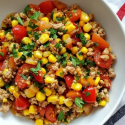 - 1 pound ground turkey - 2 tablespoons ranch seasoning mix - 4 cloves garlic, minced - 1 medium onion, diced - 2 bell peppers (preferably one red and one yellow), diced - 1 cup corn (canned or frozen) - 1 cup cherry tomatoes, halved - 2 tablespoons olive oil - Salt and freshly ground black pepper, to taste - Fresh parsley, chopped, for garnish When you cook Turkey Ranch Garlic Skillet, you need fresh and flavorful ingredients. Ground turkey is lean and easy to cook. It takes on flavors well and keeps the dish light. Ranch seasoning mix adds a tasty kick. You can buy it or make your own with herbs and spices. Garlic and onion give the dish a rich base. The aroma fills your kitchen and makes you hungry. I love using both for their strong flavors. Bell peppers add color and sweetness. I like to use one red and one yellow for the best look. Corn gives a nice crunch and is sweet too. You can use canned or frozen corn, depending on what you have. Cherry tomatoes add juiciness and freshness. Halving them helps them blend well with the other flavors. Finally, olive oil is key for saut&eacute;ing. It makes the veggies tender and tasty. Don't forget salt and pepper to finish the dish! Use fresh parsley as a garnish. It adds color and a hint of brightness to the meal. {{ingredient_image_2}} 1. Saut&eacute;ing the vegetables: Start by heating 2 tablespoons of olive oil in a large skillet over medium heat. Once the oil shimmers, add 1 medium diced onion and 2 diced bell peppers. Stir them often for 5 to 7 minutes. You want the onions to turn soft and clear. 2. Cooking the ground turkey: After the veggies soften, push them to one side of the skillet. Add 1 pound of ground turkey to the other side. Break it apart with a spatula. Cook for 6 to 8 minutes. Stir it now and then until it turns brown with no pink spots. 3. Combining ingredients: As the turkey nears being done, mix in 4 minced garlic cloves and 2 tablespoons of ranch seasoning mix. Stir everything well and cook for 2 more minutes. This allows the garlic flavor to spread. Then, fold in 1 cup of corn and 1 cup of halved cherry tomatoes. Cook for another 3 to 4 minutes until the tomatoes soften. - How to saut&eacute; properly: Saut&eacute;ing means cooking food quickly in a bit of oil. Use medium heat and keep the food moving. This helps it cook evenly and avoids burning. - Ensuring the turkey is cooked through: Always check that the turkey is browned and no longer pink. This keeps the meal safe to eat and ensures it tastes great. - Adjusting seasonings: Once everything is cooked, taste the mixture. Add salt and freshly ground black pepper to your liking. This step boosts the flavor. - Presentation tips: Serve the skillet mixture right from the pan for a casual look. If you want, plate it in bowls. Add a garnish of chopped fresh parsley or some extra cherry tomatoes for a burst of color. How to enhance flavors To boost flavors, use fresh garlic and herbs. Fresh parsley adds bright taste and color. You can also try adding a splash of lemon juice. This gives a nice zing. For extra richness, mix in a dollop of sour cream before serving. Avoiding dryness in turkey To keep turkey moist, do not overcook it. Cook until it is just browned. Use the spatula to break it apart as it cooks. This helps it cook evenly. Adding vegetables like bell peppers and tomatoes also brings moisture. Their juices mix with the turkey, keeping it juicy. Serving suggestions Serve the turkey ranch garlic skillet right from the skillet. This makes a cozy, rustic look. If you prefer, scoop servings into bowls for a clean touch. Pair it with crusty bread or a side salad for a full meal. Garnishing options Garnish with chopped fresh parsley for a pop of color. You can also add extra halved cherry tomatoes on top. For a spicy twist, sprinkle some red pepper flakes over each serving. This gives a fun kick and looks great too. Pro Tips Use Lean Turkey: Opt for lean ground turkey to keep the dish healthy while still juicy and flavorful. Customize the Veggies: Feel free to add other vegetables like zucchini or spinach for extra nutrition and color. Adjust the Seasoning: Taste and adjust the ranch seasoning to your preference for a more personalized flavor profile. Meal Prep Friendly: This dish is great for meal prep&mdash;store leftovers in an airtight container in the fridge for up to 3 days. {{image_4}} You can switch up the protein in this dish. If you prefer chicken, use ground chicken instead of turkey. Beef works well too if you want a richer taste. For a plant-based option, try using lentils or a meat substitute like tempeh. Feel free to play with the vegetables too. Instead of bell peppers, you can add zucchini or spinach. Broccoli or green beans can also add a nice crunch. Get creative and choose what you like best! To boost the taste, add some spices or herbs. A pinch of cumin or paprika can add a warm kick. Fresh herbs like thyme or cilantro can also brighten the dish. Consider trying different ranch seasoning options. You can find spicy ranch mixes for a kick or even a garlic ranch for extra flavor. Each option will give your skillet a new twist. To keep your Turkey Ranch Garlic Skillet fresh, follow these steps: - Refrigeration: Place leftovers in a sealed container. Store them in the fridge. They stay good for up to three days. Make sure the skillet cools down before sealing it. This helps prevent moisture. - Freezing: If you want to store it longer, freeze the leftovers. Use freezer-safe containers or bags. Remove as much air as possible. This helps prevent freezer burn. You can store it for up to three months. Just label the date for easy tracking. To enjoy your Turkey Ranch Garlic Skillet again, you have two easy options: - Reheating in a skillet: Heat a little olive oil in a skillet over medium heat. Add the leftovers and stir gently. Cook until it's heated all the way through. This keeps the dish moist and tasty. - Microwave reheating: Place the leftovers in a microwave-safe bowl. Cover it loosely with a microwave-safe lid or a paper towel. Heat on high for 1-2 minutes. Check and stir halfway through to ensure it heats evenly. What can I serve with Turkey Ranch Garlic Skillet? You can serve this dish with rice or noodles. A side salad works well, too. For a fun twist, try adding some tortilla chips for crunch. The flavors mix nicely with many sides. Can I make it ahead of time? Yes, you can make this meal ahead. Just cook it, let it cool, and store it in the fridge. Reheat it when you are ready to eat. The flavors will deepen, making it even better. How long can I store leftovers? You can keep leftovers in the fridge for up to three days. If you want to keep it longer, freeze it for up to three months. Make sure to use airtight containers to help maintain freshness. How to make it gluten-free To make this dish gluten-free, use a gluten-free ranch seasoning mix. Check the labels to ensure all ingredients are safe. This way, you can enjoy the same great taste without worrying about gluten. Can I use a different type of meat? Absolutely! You can swap the ground turkey for chicken or beef. If you prefer a plant-based option, try using lentils or mushroom. Each choice offers a unique flavor and texture to the dish. In this blog post, you learned how to create a tasty turkey ranch skillet. We covered key ingredients, like ground turkey, ranch seasoning, and fresh veggies. I shared step-by-step instructions for cooking and tips to enhance flavors. You saw how to store leftovers and reheat them easily. Cooking can be fun and simple. With these methods, you can make a dish your family will love. Enjoy experimenting with flavors and variations!