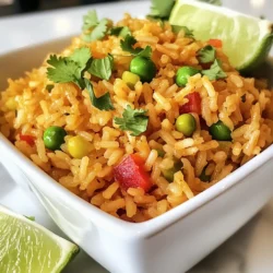 To create the best Mexican restaurant rice, you need a few key ingredients: - 1 cup long-grain white rice - 2 cups low-sodium chicken broth - 1 medium onion, finely chopped - 2 cloves garlic, minced - 1 medium tomato, diced - 1/2 cup red bell pepper, diced - 1/2 cup frozen peas - 1 tablespoon olive oil - 1 teaspoon ground cumin - 1 teaspoon chili powder - 1/2 teaspoon paprika - Salt and pepper to taste - Fresh cilantro, chopped (for garnish) - Lime wedges (for serving) These ingredients come together to create a vibrant, flavorful dish that pairs well with many meals. You can customize your Mexican rice by adding optional ingredients. Here are some ideas: - Corn for sweetness - Jalape&ntilde;os for heat - Black beans for protein - Chopped green onions for freshness - A squeeze of lime for tang Feel free to mix and match based on your taste preferences. The best rice for this recipe is long-grain white rice. It cooks up fluffy without becoming sticky. If you want a healthier option, you can use brown rice. Just remember to adjust the cooking time, as brown rice takes longer to cook. You can also try jasmine or basmati rice for a unique flavor twist. {{ingredient_image_2}} Start by rinsing 1 cup of long-grain white rice. Use a fine-mesh strainer and cold water. Rinse until the water runs clear. This step removes extra starch. It keeps the rice from getting sticky. After rinsing, drain the rice well. Make sure no water remains. In a medium pot, heat 1 tablespoon of olive oil over medium heat. When the oil shimmers, add 1 finely chopped onion. Saut&eacute; for 3-4 minutes until soft and translucent. Then, mix in 2 minced garlic cloves, 1 diced tomato, and 1/2 cup of diced red bell pepper. Cook this mixture for another 3-4 minutes. The veggies should soften and blend well. Now, add the drained rice to the pot. Stir to combine with the vegetables. Let it toast for 2-3 minutes. You want the rice to turn slightly golden and fragrant. Next, sprinkle in 1 teaspoon ground cumin, 1 teaspoon chili powder, 1/2 teaspoon paprika, and some salt and pepper. Stir well to coat each grain with spices. After that, add 2 cups of low-sodium chicken broth. Turn the heat up to bring it to a rolling boil. Once boiling, lower the heat and cover the pot. Let it simmer for 15-20 minutes. The rice should absorb all the liquid and become tender. With 5 minutes left of cooking, gently fold in 1/2 cup of frozen peas. This keeps their color bright and texture intact. When done, remove the pot from heat. Leave it covered for 5 more minutes. This resting time helps the rice fluff up. Afterward, use a fork to fluff the rice gently. Enjoy your delicious fiesta rice! To make your rice fluffy, rinse it well. Rinsing removes extra starch. This step is key to stop the rice from sticking. Use a fine-mesh strainer and rinse until the water is clear. After rinsing, drain the rice well. Toasting the rice in oil also helps. Cook it for 2-3 minutes until golden. This adds flavor and keeps the grains separate. One common mistake is not rinsing the rice. This can lead to sticky rice. Another mistake is cooking at too high a heat. Always bring the broth to a boil, then reduce the heat. Cover the pot tightly while simmering. This keeps the steam in, helping the rice cook evenly. Lastly, avoid lifting the lid too often. This lets steam escape, which can affect cooking time. To boost flavor, use low-sodium chicken broth instead of water. It adds depth and richness. Spices are your best friend! Ground cumin and chili powder give warmth. Don&rsquo;t forget salt and pepper to taste. You can also add fresh herbs. Mixing in chopped cilantro at the end gives a fresh taste. For a zesty kick, serve with lime wedges. Squeeze them over the rice for extra flavor. Pro Tips Rinse the Rice: Rinsing the rice until the water runs clear removes excess starch, preventing it from becoming gummy and ensuring a perfect texture. Use Fresh Ingredients: Using fresh vegetables and herbs enhances the flavor and aroma of the rice, making the dish more vibrant and enjoyable. Let It Rest: After cooking, letting the rice sit covered for a few minutes allows it to steam and fluff up, resulting in a light and airy texture. Customize Your Spices: Feel free to adjust the spices according to your preference. Adding a pinch of cayenne pepper can give it an extra kick! {{image_4}} For a vegetarian twist, use vegetable broth instead of chicken broth. Add more veggies like corn, zucchini, or mushrooms. You can still follow the same steps in the original recipe. These changes will keep the flavors bright and delicious. If you like heat, add diced jalape&ntilde;os or a splash of hot sauce. Increase the chili powder to two teaspoons for a bolder flavor. This spicy kick will make your rice stand out at any meal. To make your rice more filling, add cooked beans, like black beans or pinto beans. You can also mix in cooked chicken or shrimp for protein. These add-ins not only enhance flavor but also make it a complete dish. After enjoying your delicious Mexican rice, let it cool down first. Then, place it in an airtight container. Store it in the fridge for up to four days. If you notice any leftover peas or veggies, that&rsquo;s okay! They store well too. When you&rsquo;re ready to enjoy your rice again, reheat it on the stove for the best taste. Add a splash of chicken broth or water to keep it moist. Heat over medium-low, stirring often. This helps keep it from sticking. You can also use a microwave. Just cover the bowl, add a little liquid, and heat in short bursts, stirring in between. Want to save some for later? Freezing is a great idea! First, let the rice cool completely. Then, portion it into freezer-safe bags or containers. Remove as much air as you can. Label each bag with the date. You can freeze it for up to three months. When you&rsquo;re ready to eat it, thaw it in the fridge overnight. Reheat as described above for a tasty meal! Mexican rice has a unique flavor profile. It often includes spices that give it a vibrant taste. The addition of tomatoes, onions, and garlic adds depth, unlike plain white rice. The cooking method also differs. We toast the rice before adding broth, which enhances its flavor and gives it a slightly nutty taste. This method makes it more aromatic and delicious compared to standard rice. Yes, you can use brown rice, but the cooking time changes. Brown rice takes longer to cook due to its outer bran layer. Use the same amount of broth, but you may need to simmer for about 40 to 45 minutes. Keep an eye on the rice, as it may need more liquid as well. The flavor will differ slightly, as brown rice has a nuttier taste and chewier texture. To reduce the spice level, simply cut back on chili powder. You can also omit it completely if needed. Use mild paprika instead of regular paprika for a sweeter flavor. Another trick is to add more vegetables, like peas or bell peppers, to balance the heat. Serving the rice with lime wedges can help, as lime's acidity can cool off the spice. You learned about the key ingredients and steps to make great Mexican rice. I shared tips to avoid common mistakes and enhance flavors. I also explored variations to fit your taste, along with storage and reheating advice. With this knowledge, you can whip up delicious Mexican rice with ease. Enjoy your cooking and make it your own!
