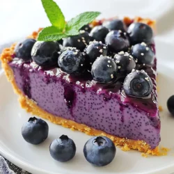 Fresh blueberries shine in this dessert. You need 2 cups for the filling. They burst with flavor and add vibrant color. For serving, keep some extra blueberries on hand. They make a lovely topping. Chia seeds are the magic ingredient here. You will need 1/2 cup. They thicken the filling and give it a nice texture. They also provide fiber and healthy fats. This makes the pie not just tasty, but good for you too! To sweeten the pie, use 1/2 cup of maple syrup or honey. Both options work great. They add natural sweetness and flavor. A teaspoon of vanilla extract enhances the taste. This brings out the fruit's natural sweetness. The crust is simple yet delicious. You need 1 cup of crushed almonds or almond flour. Combine this with 1/4 cup of melted coconut oil and a pinch of sea salt. This mix creates a nutty, crunchy base. Press it firmly into your pie pan for the best texture. {{ingredient_image_2}} First, gather your ingredients. You need crushed almonds or almond flour, melted coconut oil, and a pinch of sea salt. In a medium bowl, mix the crushed almonds with melted coconut oil. Add the salt and stir until it looks like wet sand. Press this mixture firmly into the bottom of a 9-inch pie pan. Make sure it is even and compact. Set it aside to firm up. Now, it&rsquo;s time to make the filling. In a high-speed blender, add the fresh blueberries, coconut milk, maple syrup or honey, and vanilla extract. Blend on high until the mixture is smooth and creamy. You want no chunks of blueberry left. This creates a rich, sweet base for your pie. Next, transfer the blueberry mixture into a large bowl. Gradually stir in the chia seeds. Mix well for about a minute to make sure the seeds spread evenly through the filling. This step is key as chia seeds will help thicken the pie. Once mixed, let the filling sit for about 10 minutes. This allows the chia seeds to absorb some liquid. After 10 minutes, give it another stir. Then, carefully pour the thickened filling over your almond crust. Use a spatula to smooth the top. Cover the pie with plastic wrap and chill it in the fridge for at least 4 hours. For the best texture, let it chill overnight. When the pie is set, slice it into wedges. For a special touch, add fresh blueberries on top of each slice. Drizzle a bit of maple syrup for extra sweetness. If you want to impress, garnish with a sprig of mint and coconut whipped cream. This makes each piece look beautiful and inviting. Enjoy your delicious no-bake blueberry chia pie! To get the best crust, use crushed almonds or almond flour. This gives a nutty taste. Mix them with melted coconut oil and a pinch of sea salt. Make sure the mix is moist but not wet. Press it firmly into the pie pan. An even layer helps the crust hold together well. When blending the filling, use a high-powered blender. Start with fresh blueberries, coconut milk, maple syrup, and vanilla extract. Blend until smooth with no chunks. This creates a creamy texture. Be patient; it takes about one minute. A well-blended filling makes the pie taste better. After blending, add chia seeds slowly. Stir them into the blueberry mix. Let it sit for about ten minutes. This time allows the chia seeds to absorb moisture and thicken the filling. Mix again to break clumps. A thick filling sets well and keeps the pie from being runny. For a beautiful pie, slice it neatly. Top each slice with fresh blueberries. A drizzle of maple syrup adds sweetness. For extra flair, add a mint sprig and coconut whipped cream. This makes each piece look fancy and inviting. A great presentation makes the pie even more enjoyable. Pro Tips Use Frozen Blueberries: If fresh blueberries are not available, frozen blueberries can be used. Just make sure to thaw and drain them to prevent excess moisture in the filling. Customize Your Sweetness: Adjust the amount of maple syrup or honey according to your taste preference. You can also experiment with other sweeteners like agave syrup or stevia. Experiment with Flavors: Add a dash of cinnamon or a squeeze of lemon juice to the blueberry filling for a unique flavor twist that complements the blueberries beautifully. Chill for Best Results: For the best texture, allow the pie to chill overnight. This gives the chia seeds ample time to thicken the filling, resulting in a more cohesive pie. {{image_4}} You can change the flavor of your pie by using other fruits. Try ripe strawberries or sweet raspberries for a berry twist. You can also use mango or peach for a tropical vibe. Each fruit adds a unique taste and color to your pie. Just keep the same amount of fruit as in the recipe. This pie is naturally gluten-free and vegan. The almond crust is great for those who avoid gluten. Use maple syrup or agave nectar to keep it vegan. If you have nut allergies, try using sunflower seed flour for the crust. The chia seeds provide healthy omega-3s, making this pie a nutritious choice. Top your pie with fresh fruit to make it even prettier. A dollop of coconut whipped cream adds creaminess and flavor. You can also sprinkle some crushed nuts on top for a nice crunch. For a fun twist, drizzle some chocolate or caramel sauce over each slice. This adds a sweet touch that everyone will love. Store leftover pie in the fridge. Use an airtight container or cover it tightly with plastic wrap. This keeps the pie fresh and prevents it from drying out. You can freeze this pie for longer storage. Slice the pie into wedges before freezing. Wrap each slice in plastic wrap, then place them in a freezer-safe bag. This way, you can enjoy a piece whenever you want! The pie will last about 3 to 5 days in the refrigerator. Always check for any signs of spoilage, like an off smell or change in texture. Keeping it well-covered helps maintain its freshness. Yes, you can use frozen blueberries. They will blend smoothly. Just thaw them first. This way, you avoid extra water in the mix. The taste will still be sweet and fruity. The pie is set when the filling feels firm to the touch. It should not jiggle when you move it. After chilling for at least four hours, check the texture. For best results, let it chill overnight. If you don&rsquo;t have chia seeds, use ground flaxseeds. They will help thicken the filling like chia seeds. You can also try using gelatin for a firmer pie. Just follow the package instructions for correct amounts. Absolutely! This pie is perfect for making ahead of time. You can prepare it a day or two in advance. Just store it in the fridge. This makes it a great option for parties or gatherings. Each slice of pie has about 200 calories. It also provides healthy fats from the chia and almonds. This pie is rich in fiber and antioxidants too. The blueberries add vitamins and minerals, making it a nutritious treat. This blog post covered the key steps to make a delicious blueberry pie. We discussed fresh ingredients, like blueberries and toppings, as well as the almond crust. The instructions were easy to follow for preparing the pie. Tips helped you perfect the crust and thickening the filling. Don't forget the fun variations you can try! This pie is not just tasty; it is also fun to personalize. Enjoy making it your own!